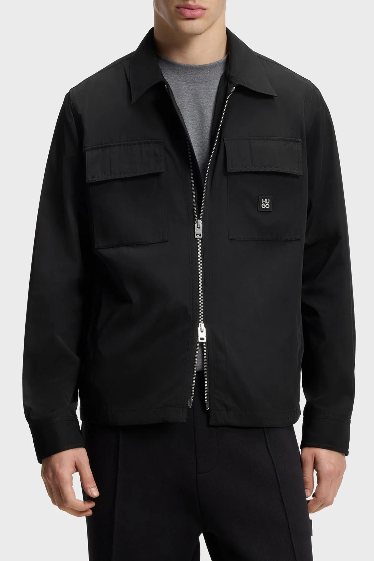 Hugo Logolu Oversize Fit Fermuarlı Erkek Gömlek 50564330 001 Siyah - 1