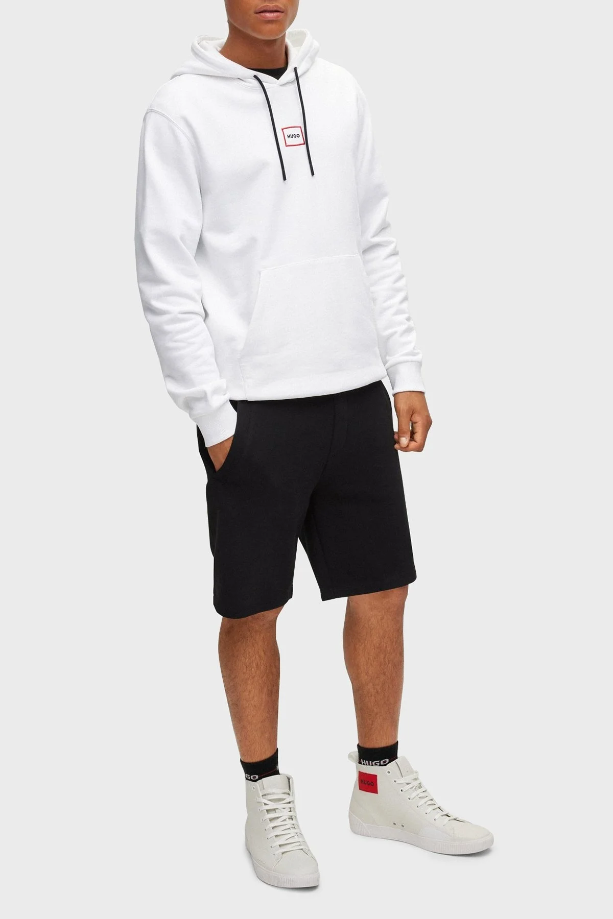 Hugo Logolu Pamuklu Kapüşonlu Kanguru Cepli Relaxed Fit Erkek Sweat 50481327 100 BEYAZ - 2