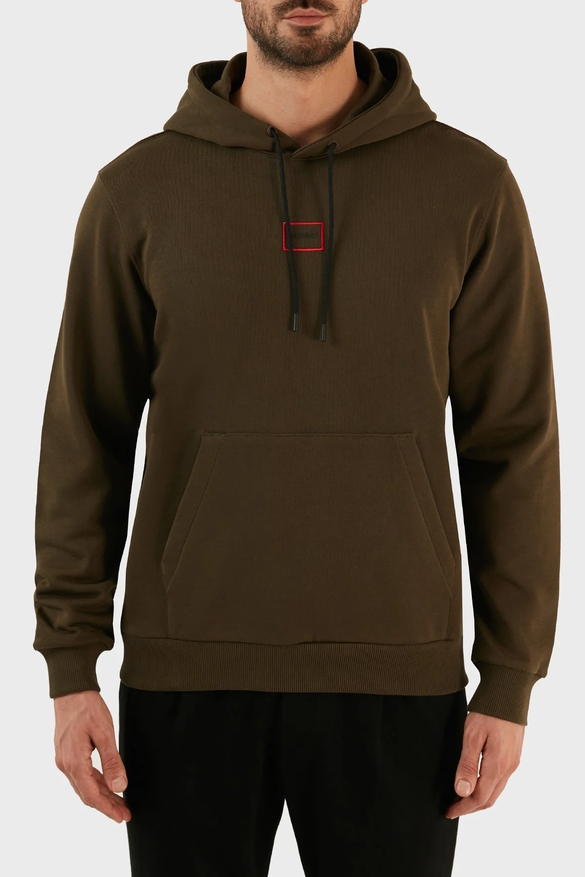 Hugo Logolu Pamuklu Kapüşonlu Kanguru Cepli Relaxed Fit Erkek Sweat 50481327 303 HAKİ - 1