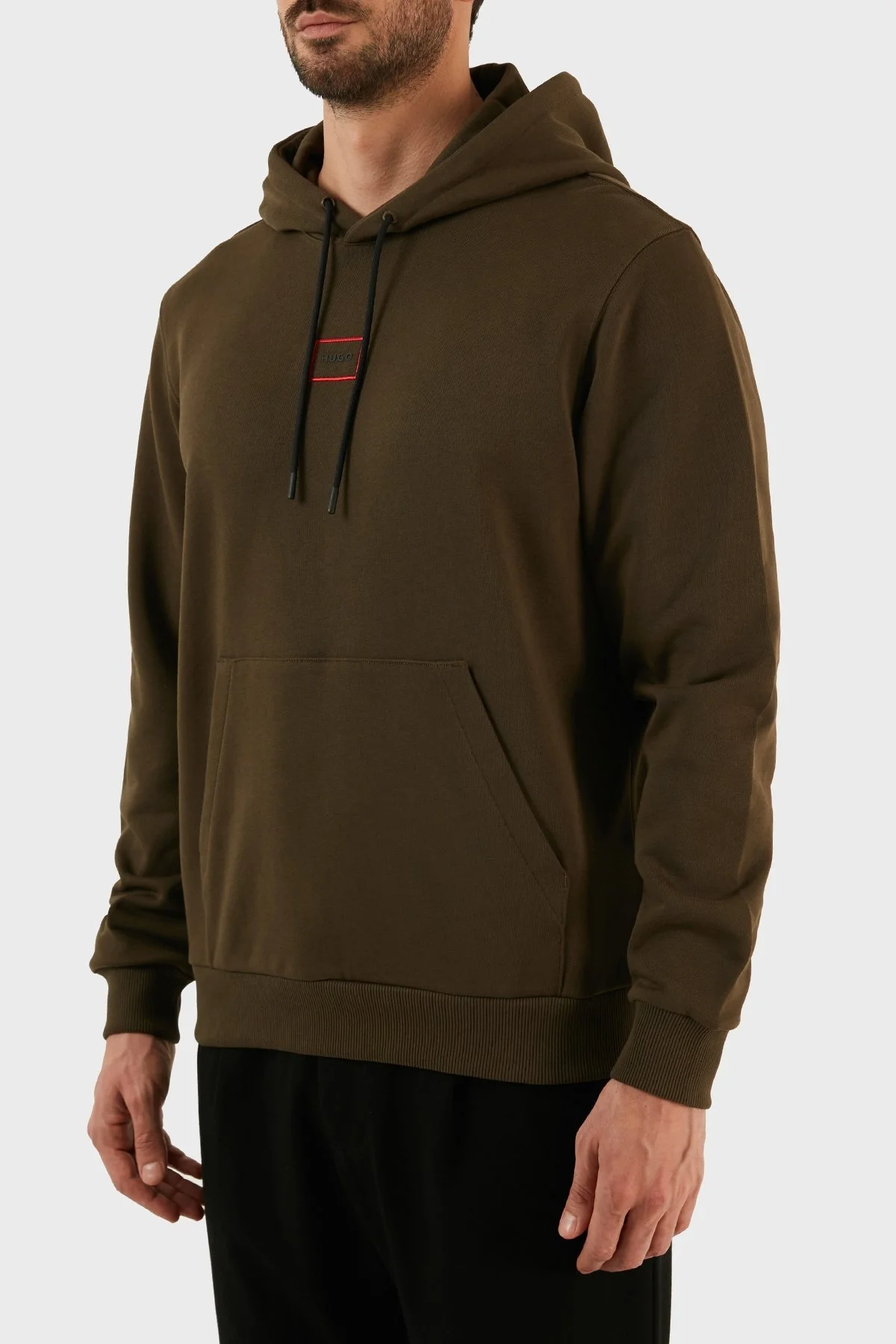 Hugo Logolu Pamuklu Kapüşonlu Kanguru Cepli Relaxed Fit Erkek Sweat 50481327 303 HAKİ - 2