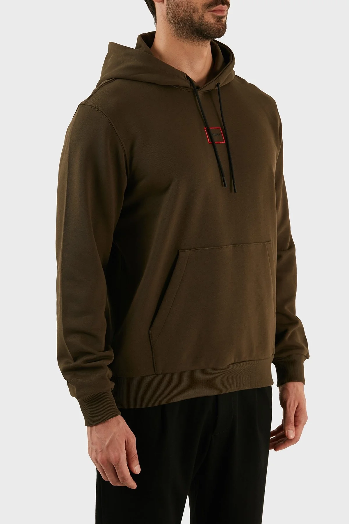 Hugo Logolu Pamuklu Kapüşonlu Kanguru Cepli Relaxed Fit Erkek Sweat 50481327 303 HAKİ - 3