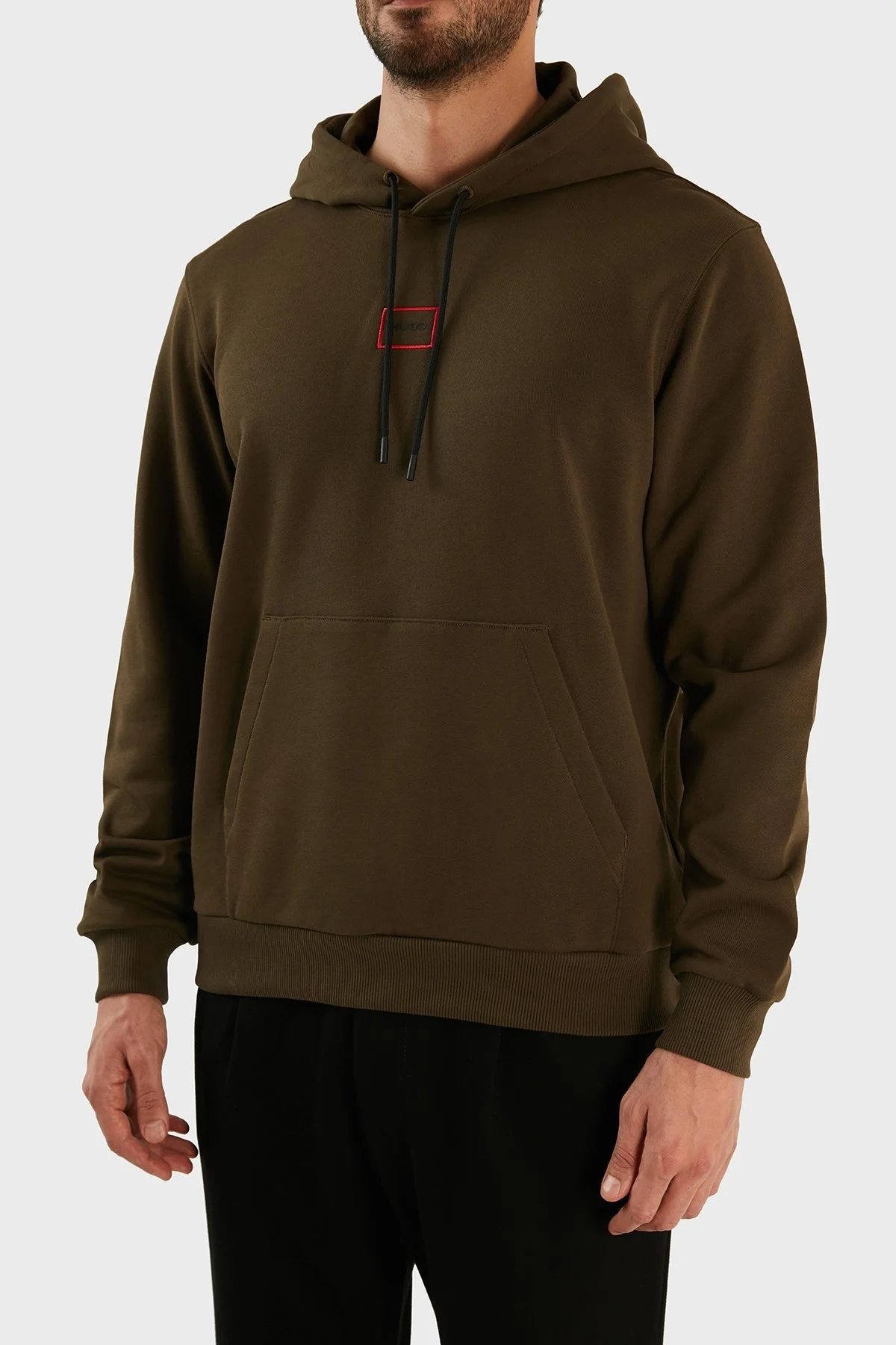 Hugo Logolu Pamuklu Kapüşonlu Kanguru Cepli Relaxed Fit Erkek Sweat 50481327 303 HAKİ - 5