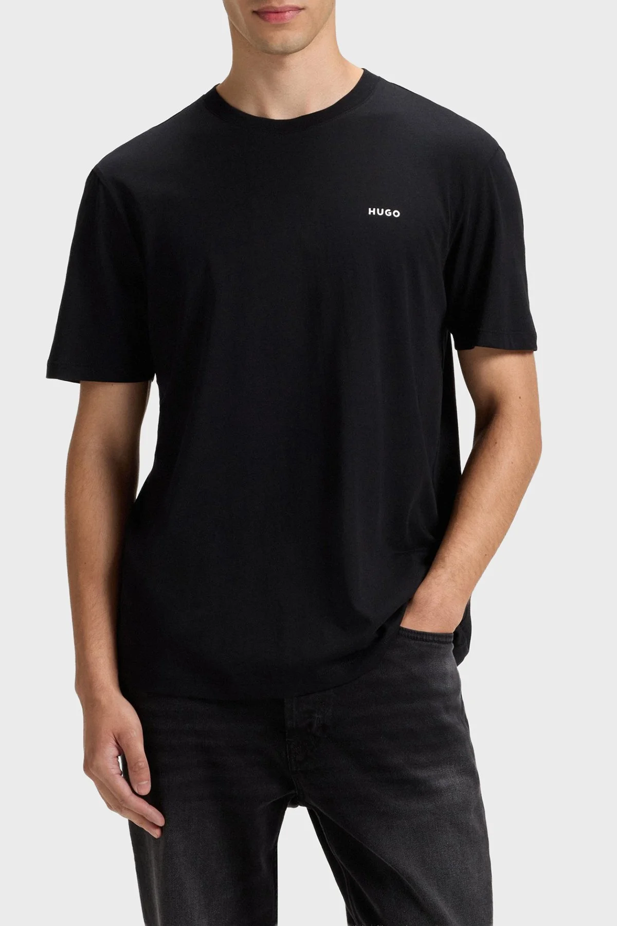 Hugo Logolu Pamuklu Regular Fit Bisiklet Yaka Erkek T Shirt 50466158 001 SİYAH - 1