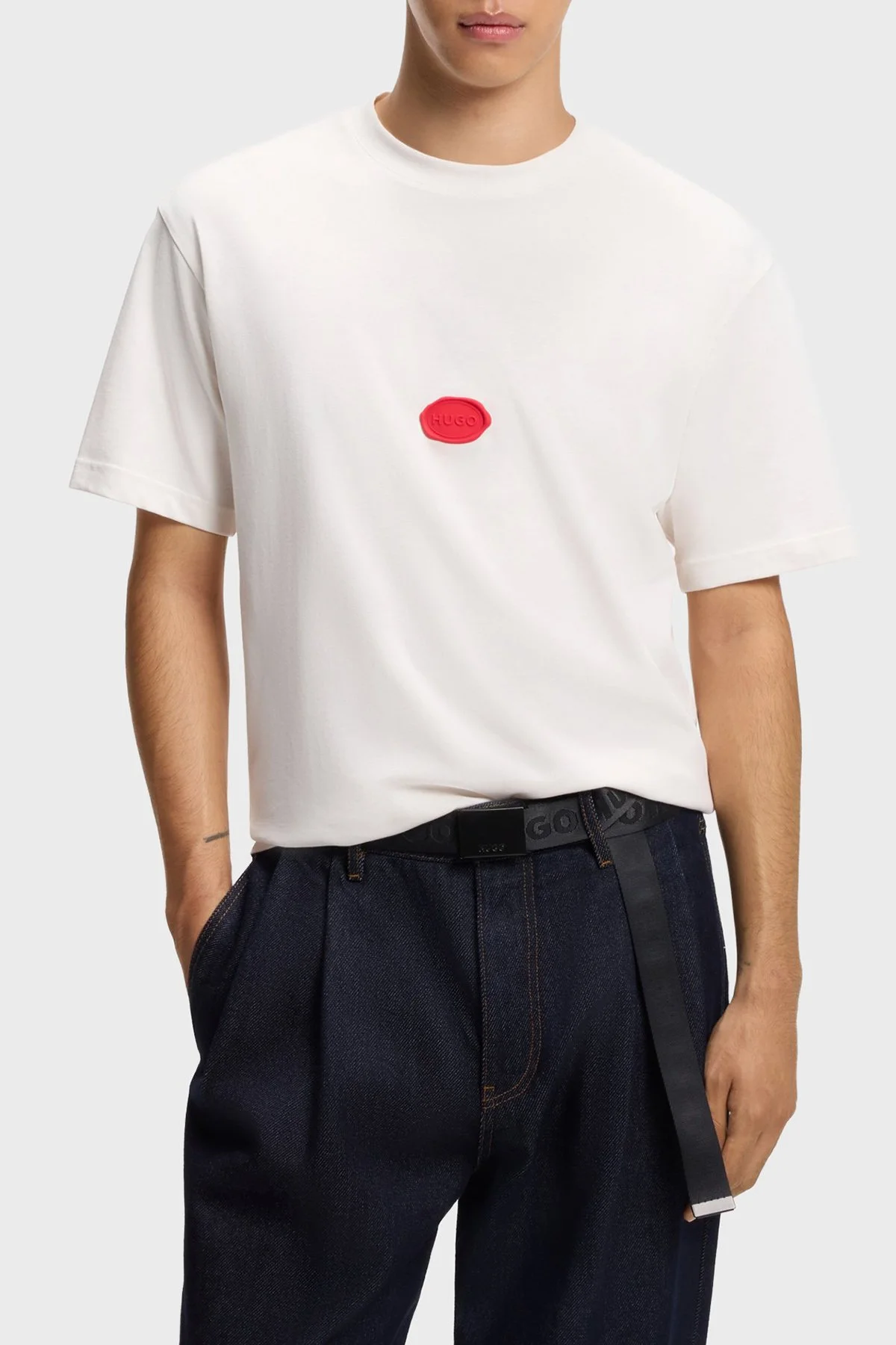 Hugo Logolu Pamuklu Relaxed Fit Bisiklet Yaka Erkek T Shirt 50546716 102 BEYAZ - 1