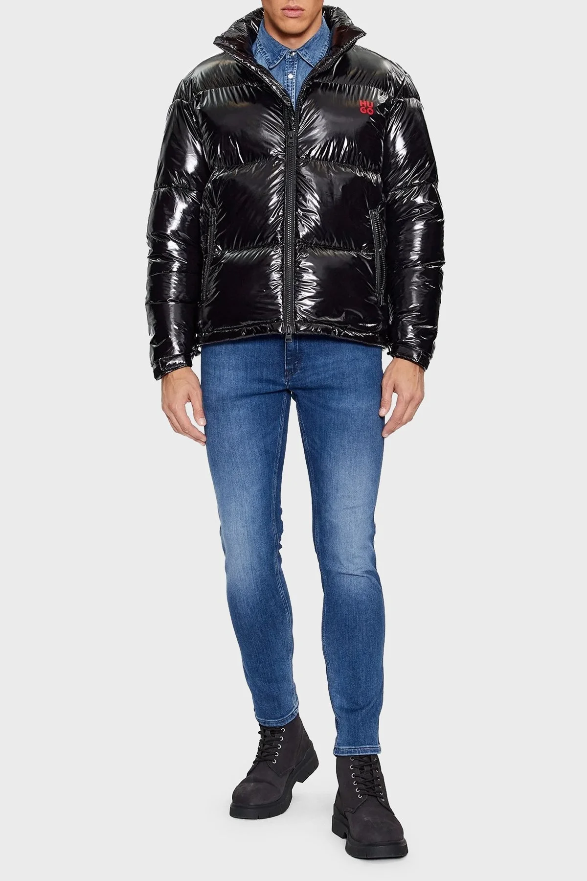 Hugo Logolu Parlak Görünümlü Dik Yaka Su İtici Regular Fit Şişme Erkek Mont 50496280 001 SİYAH - 2