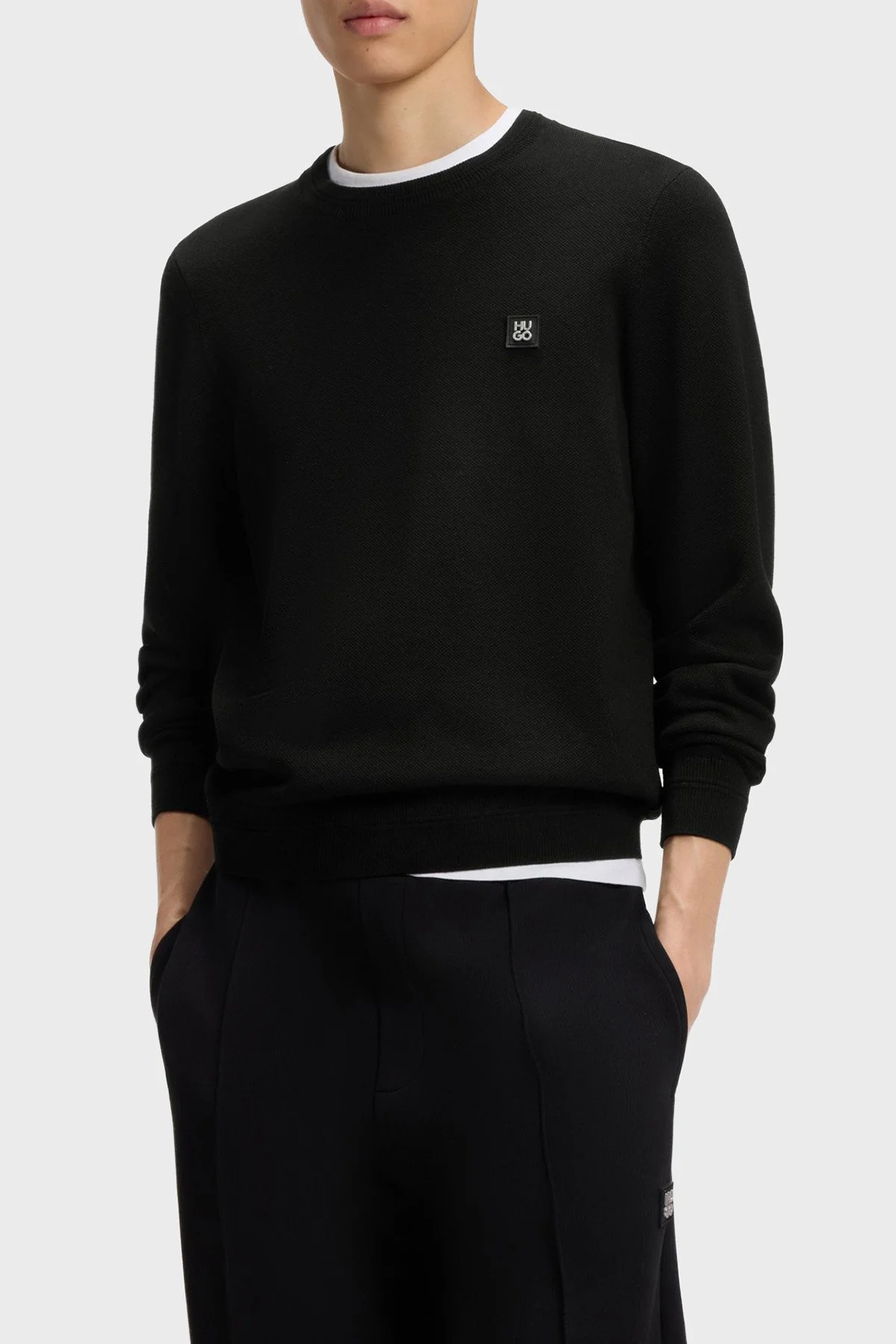Hugo Logolu Regular Fit Bisiklet Yaka Erkek Kazak 50564244 001 Siyah - 1