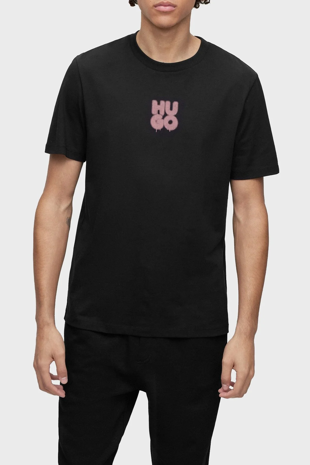 Hugo Logolu Regular Fit Bisiklet Yaka Pamuklu Jarse Erkek T Shirt 50488904 001 SİYAH - 1