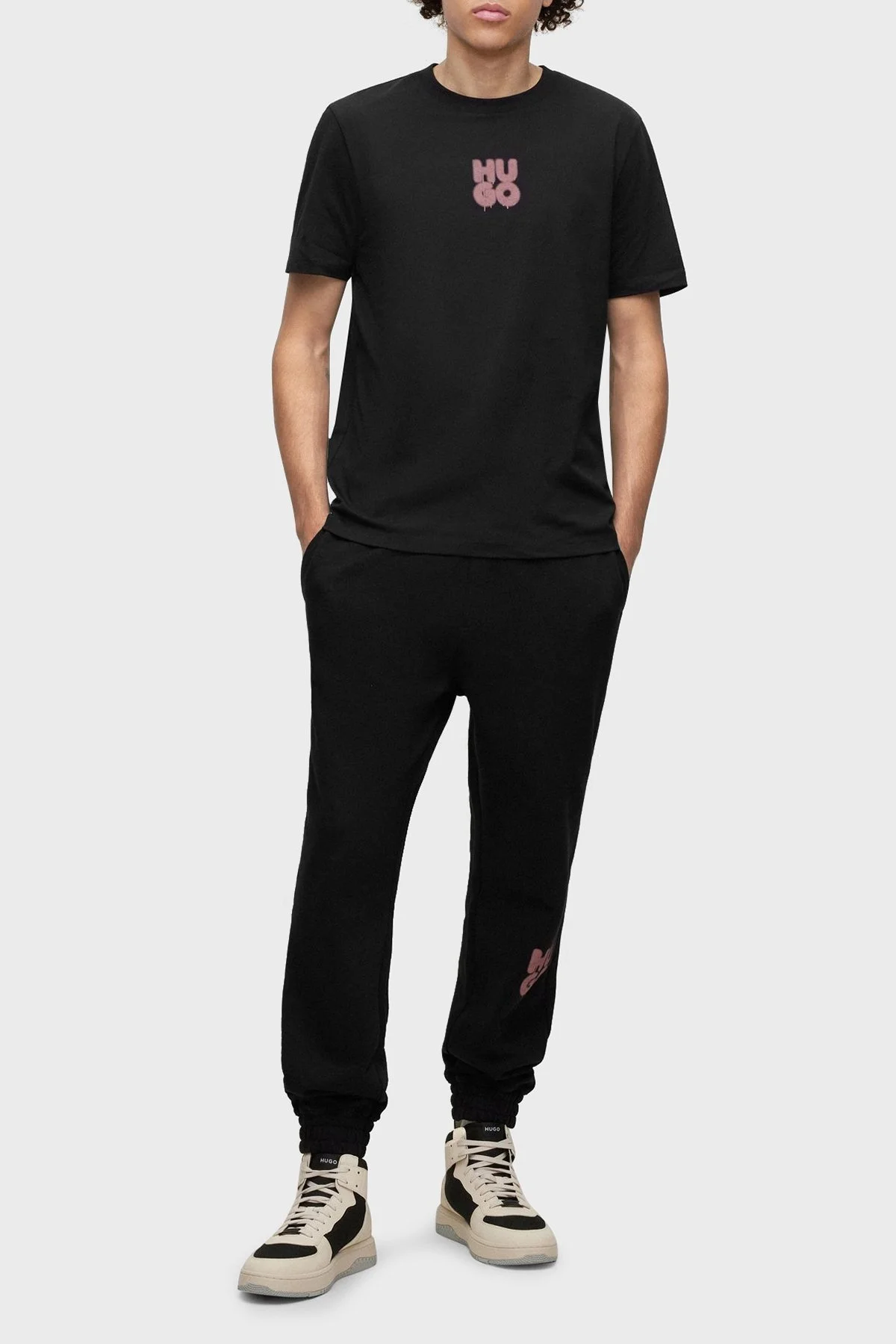 Hugo Logolu Regular Fit Bisiklet Yaka Pamuklu Jarse Erkek T Shirt 50488904 001 SİYAH - 2