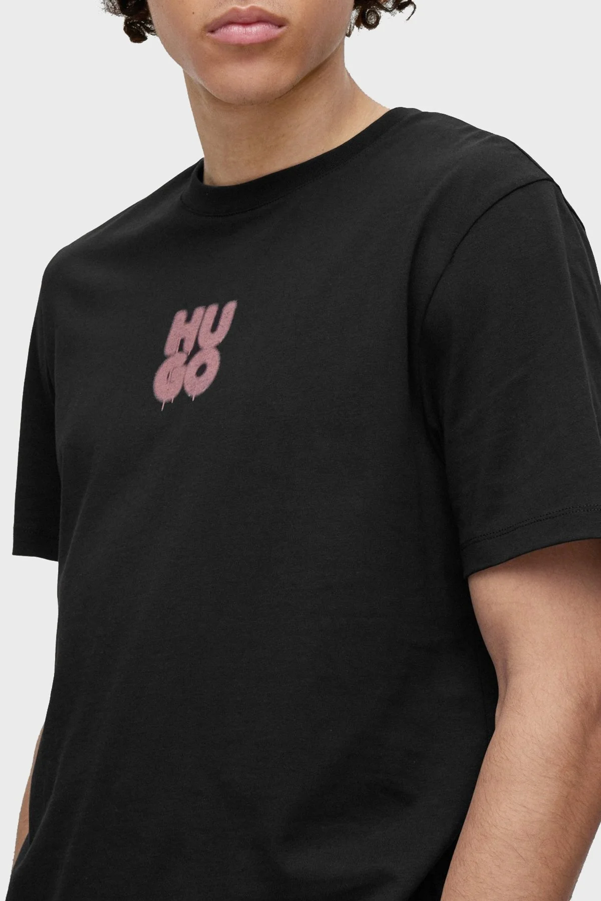 Hugo Logolu Regular Fit Bisiklet Yaka Pamuklu Jarse Erkek T Shirt 50488904 001 SİYAH - 4