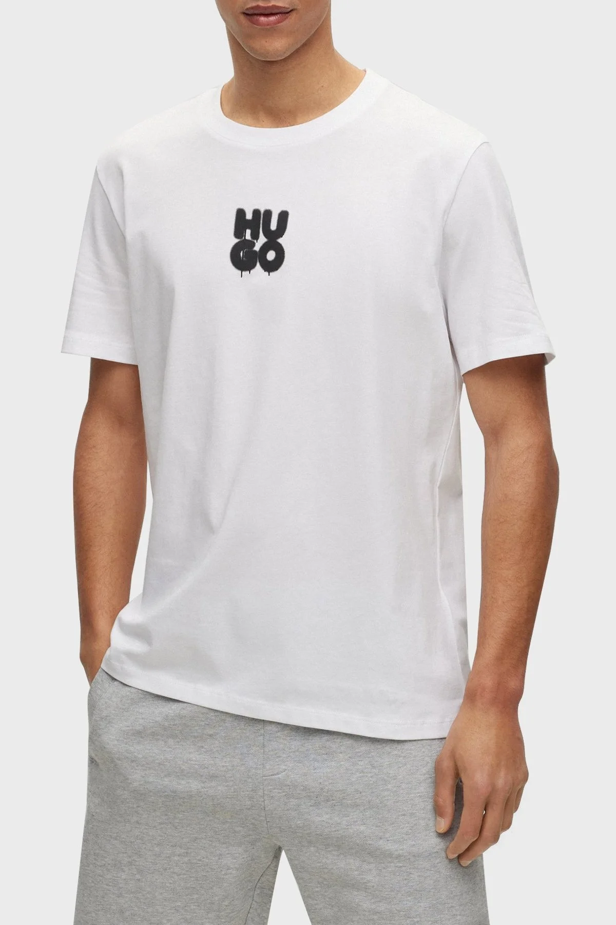 Hugo Logolu Regular Fit Bisiklet Yaka Pamuklu Jarse Erkek T Shirt 50488904 100 BEYAZ - 1