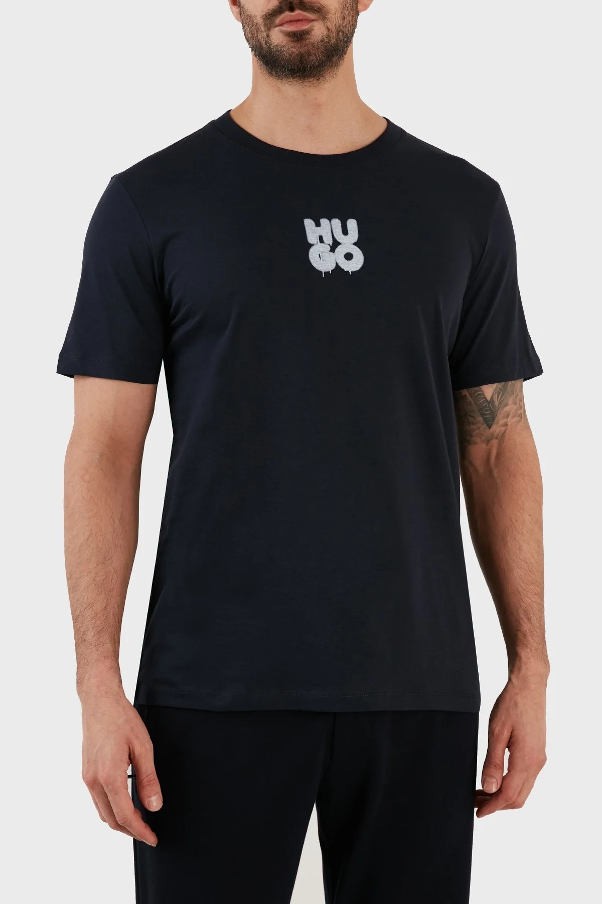 Hugo Logolu Regular Fit Bisiklet Yaka Pamuklu Jarse Erkek T Shirt 50488904 405 LACİVERT - 2