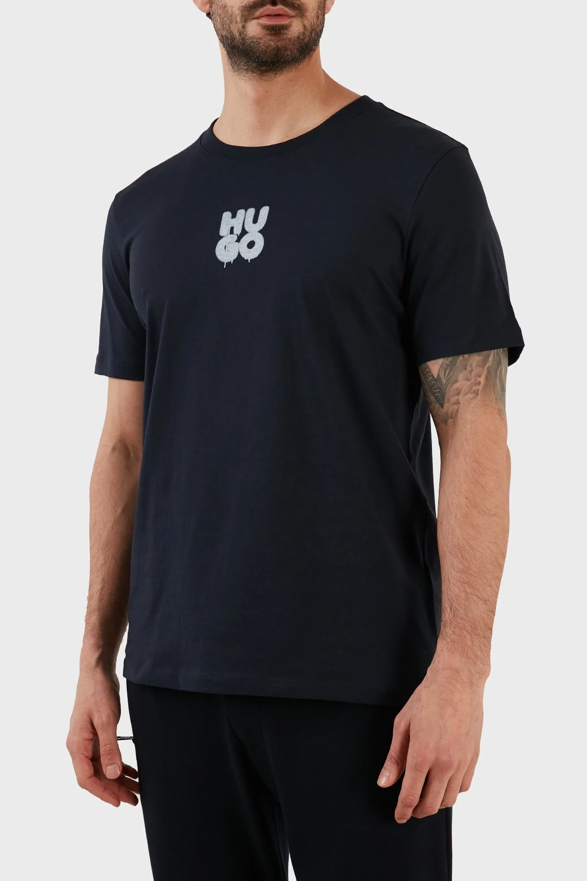 Hugo Logolu Regular Fit Bisiklet Yaka Pamuklu Jarse Erkek T Shirt 50488904 405 LACİVERT - 4