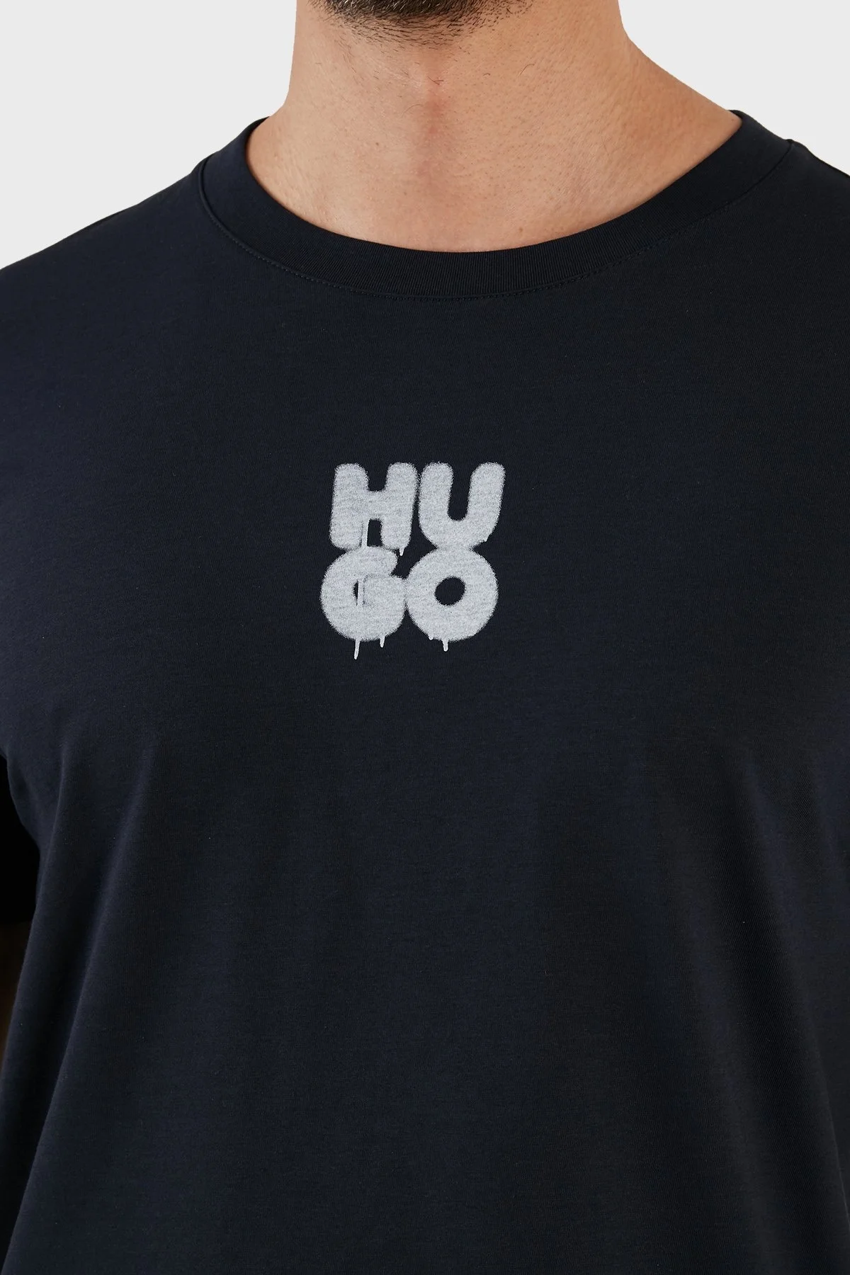 Hugo Logolu Regular Fit Bisiklet Yaka Pamuklu Jarse Erkek T Shirt 50488904 405 LACİVERT - 5