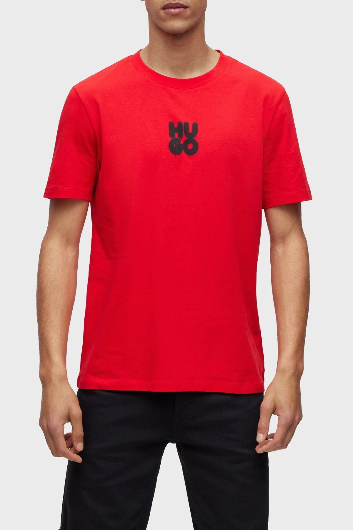 Hugo Logolu Regular Fit Bisiklet Yaka Pamuklu Jarse Erkek T Shirt 50488904 693 KIRMIZI - 1