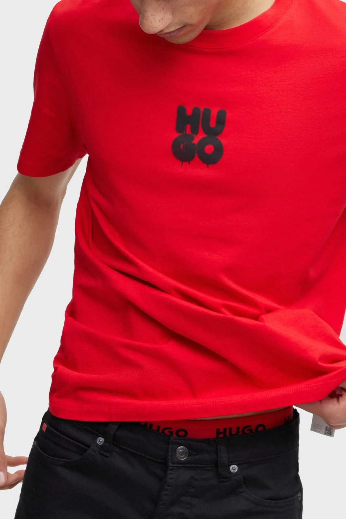 Hugo Logolu Regular Fit Bisiklet Yaka Pamuklu Jarse Erkek T Shirt 50488904 693 KIRMIZI - 3