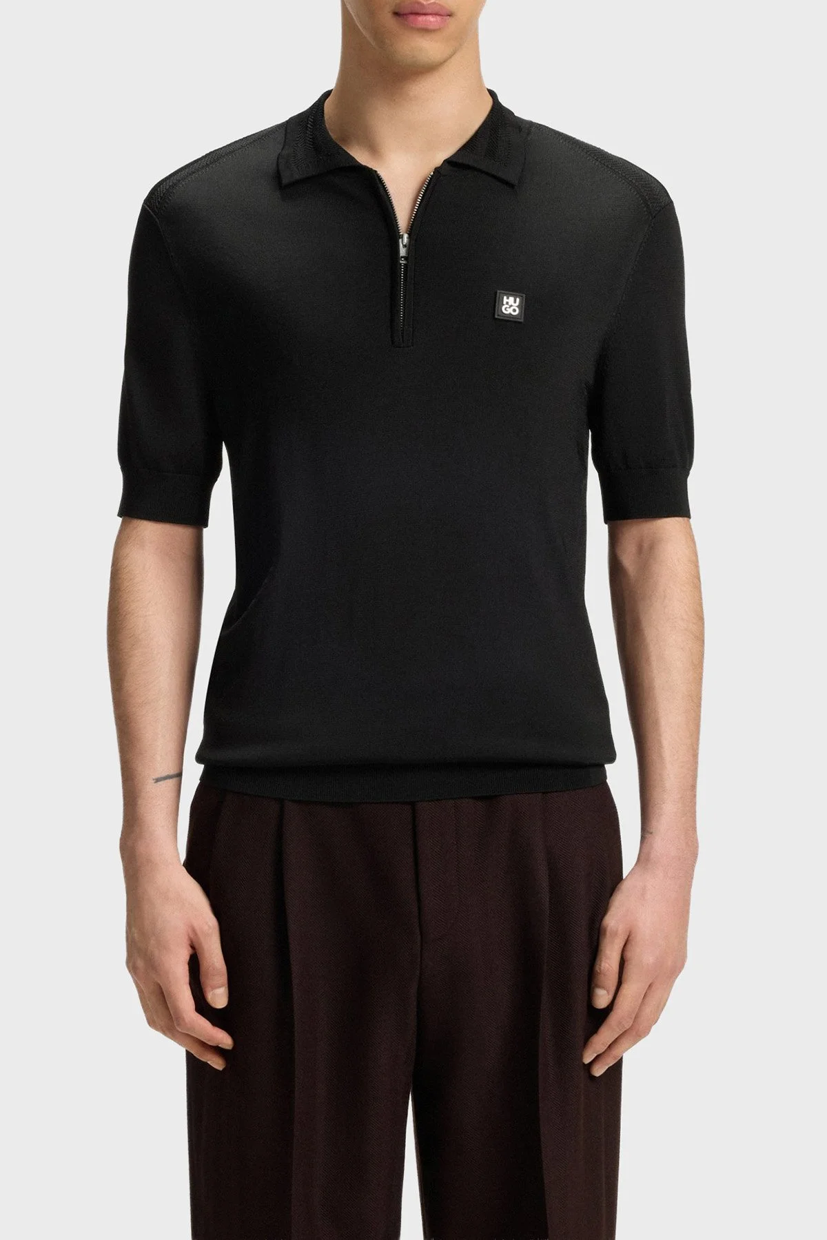 Hugo Logolu Regular Fit Kısa Kollu Fermuarlı Erkek Polo 50542750 001 SİYAH - 1