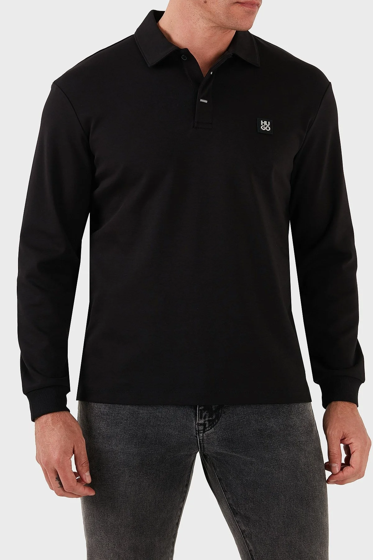 Hugo Logolu Regular Fit Uzun Kollu Düğmeli Erkek Polo Yaka T Shirt 50542578 001 SİYAH - 1
