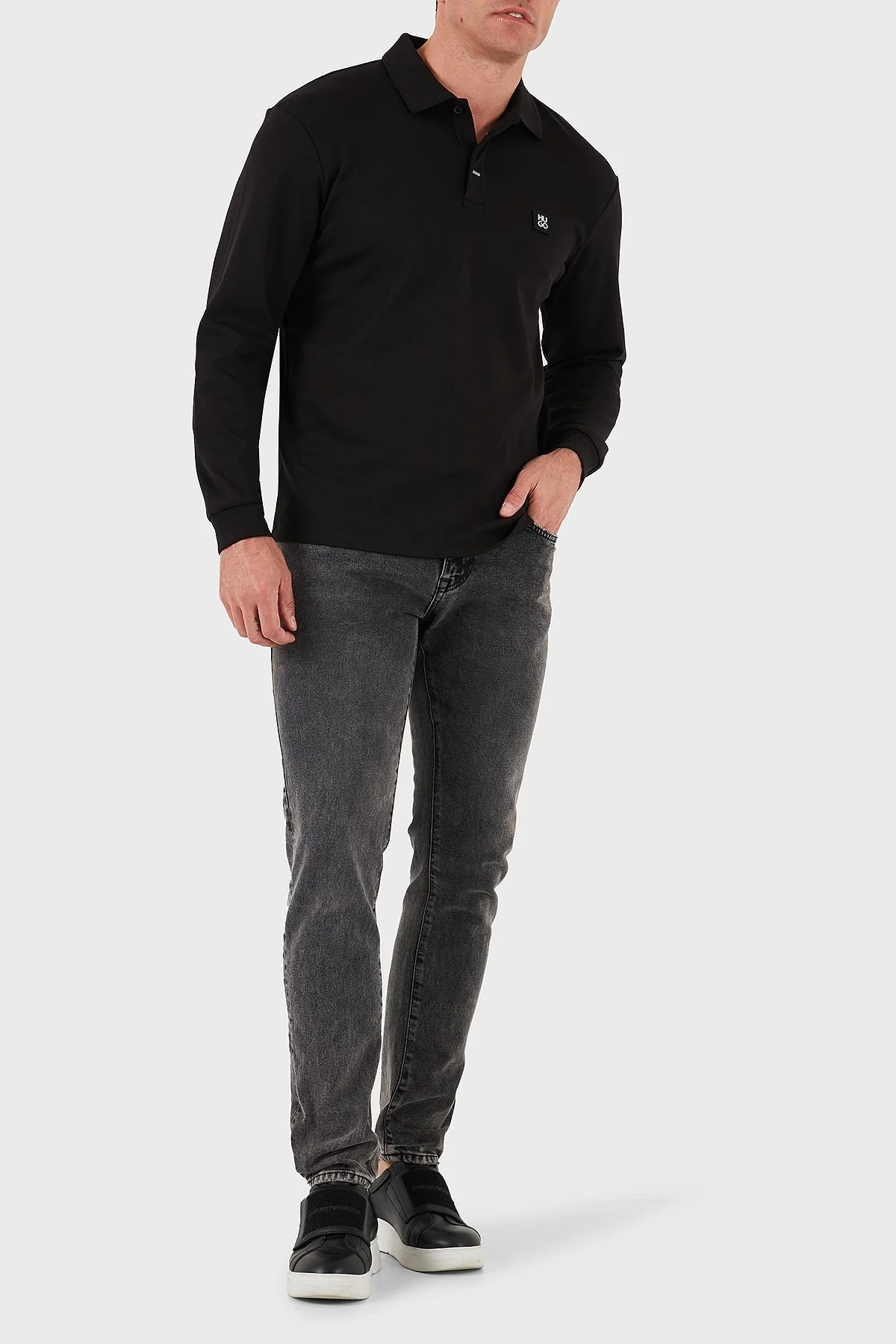 Hugo Logolu Regular Fit Uzun Kollu Düğmeli Erkek Polo Yaka T Shirt 50542578 001 SİYAH - 2