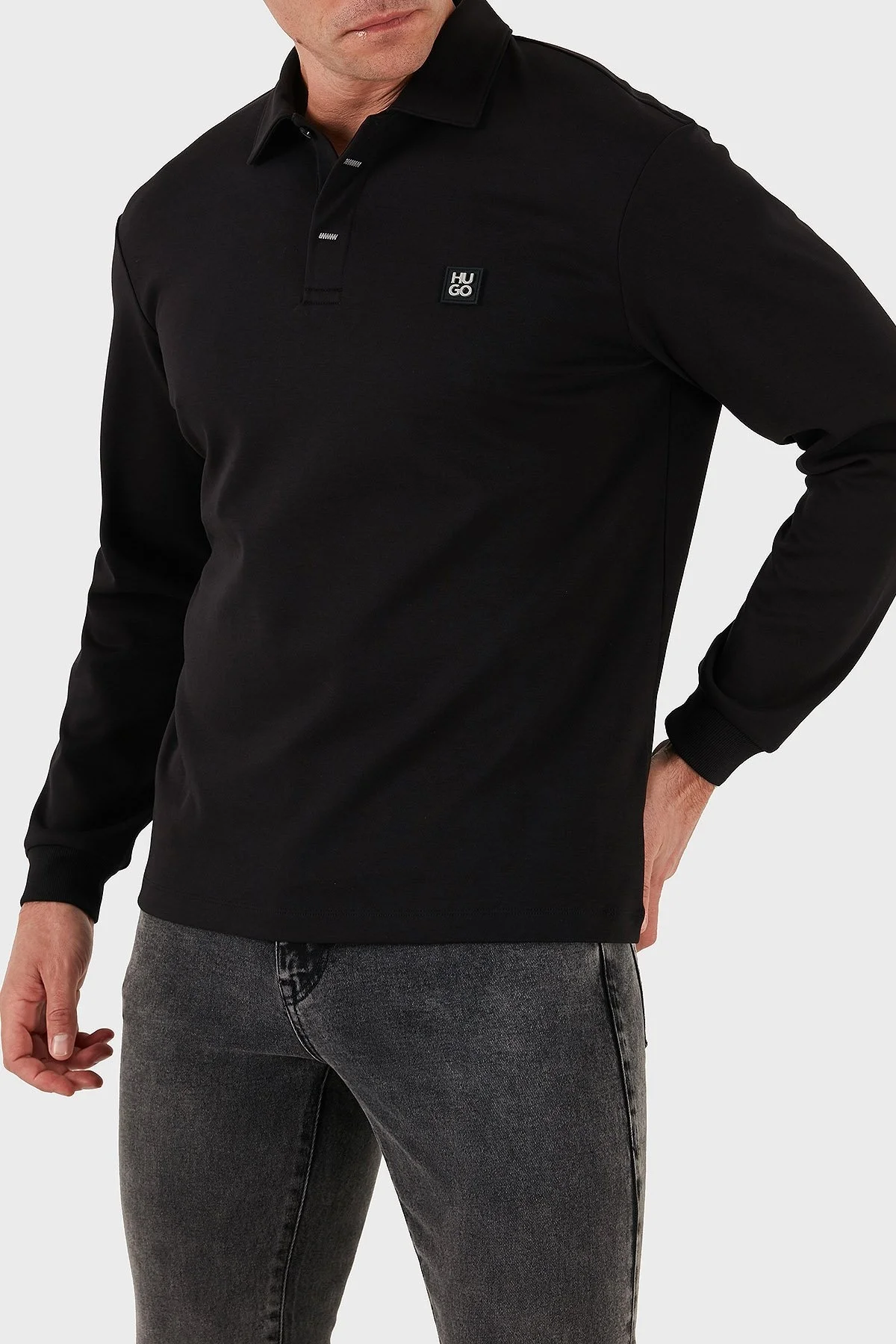 Hugo Logolu Regular Fit Uzun Kollu Düğmeli Erkek Polo Yaka T Shirt 50542578 001 SİYAH - 5