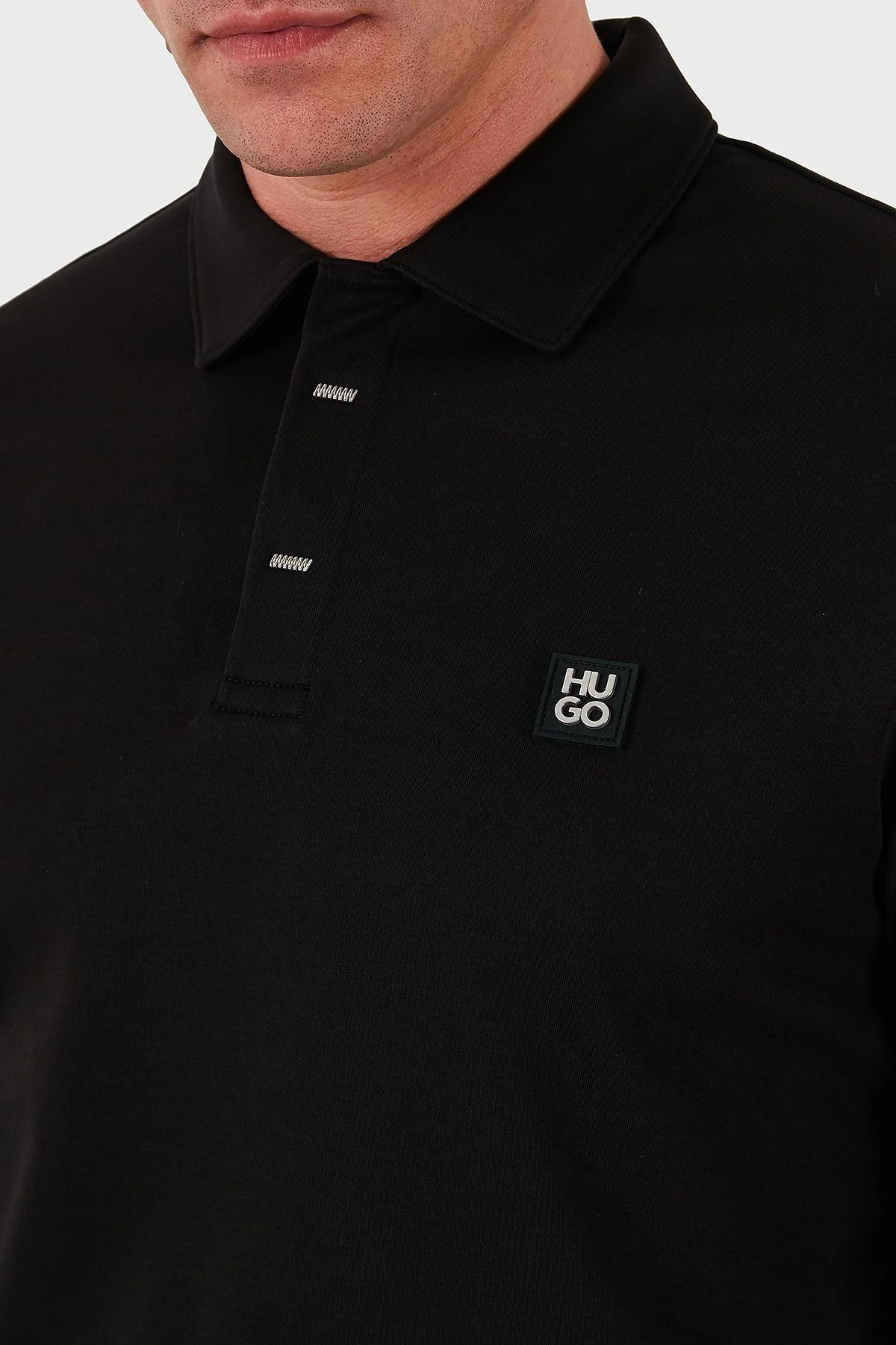 Hugo Logolu Regular Fit Uzun Kollu Düğmeli Erkek Polo Yaka T Shirt 50542578 001 SİYAH - 6