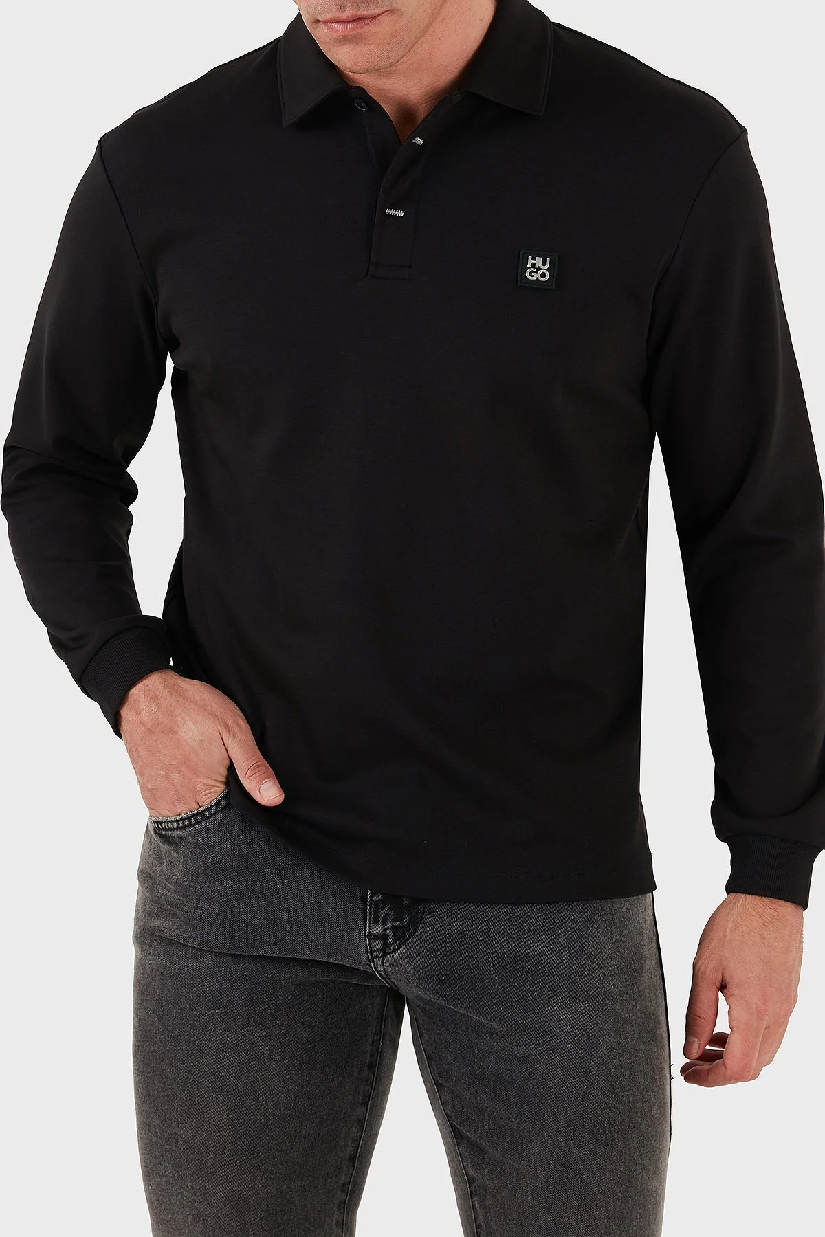 Hugo Logolu Regular Fit Uzun Kollu Düğmeli Erkek Polo Yaka T Shirt 50542578 001 SİYAH - 4