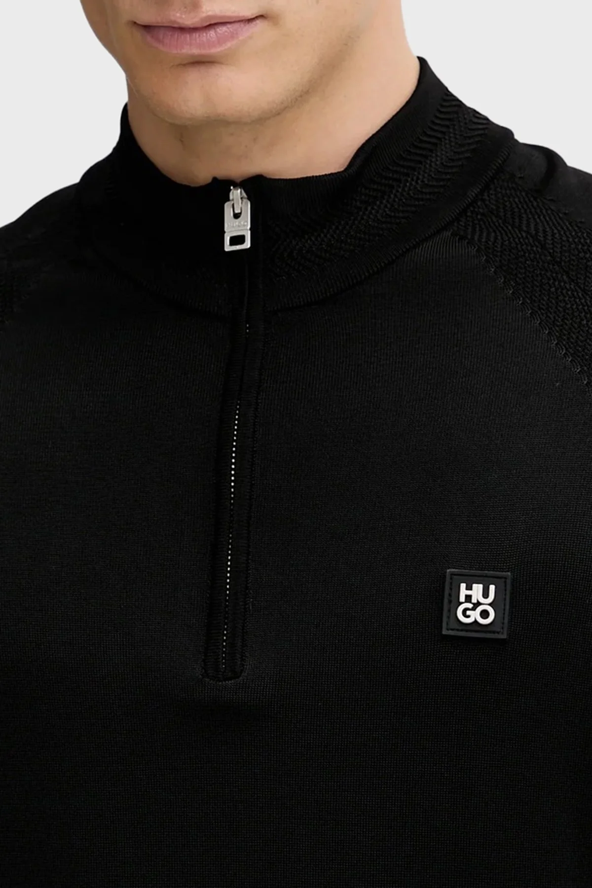 Hugo Logolu Regular Fit Yarım Fermuarlı Dik Yaka Erkek Kazak 50543786 001 SİYAH - 4