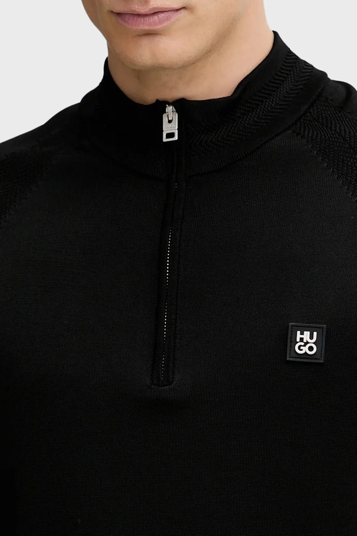 Hugo Logolu Regular Fit Yarım Fermuarlı Dik Yaka Erkek Kazak 50543786 001 SİYAH - 5