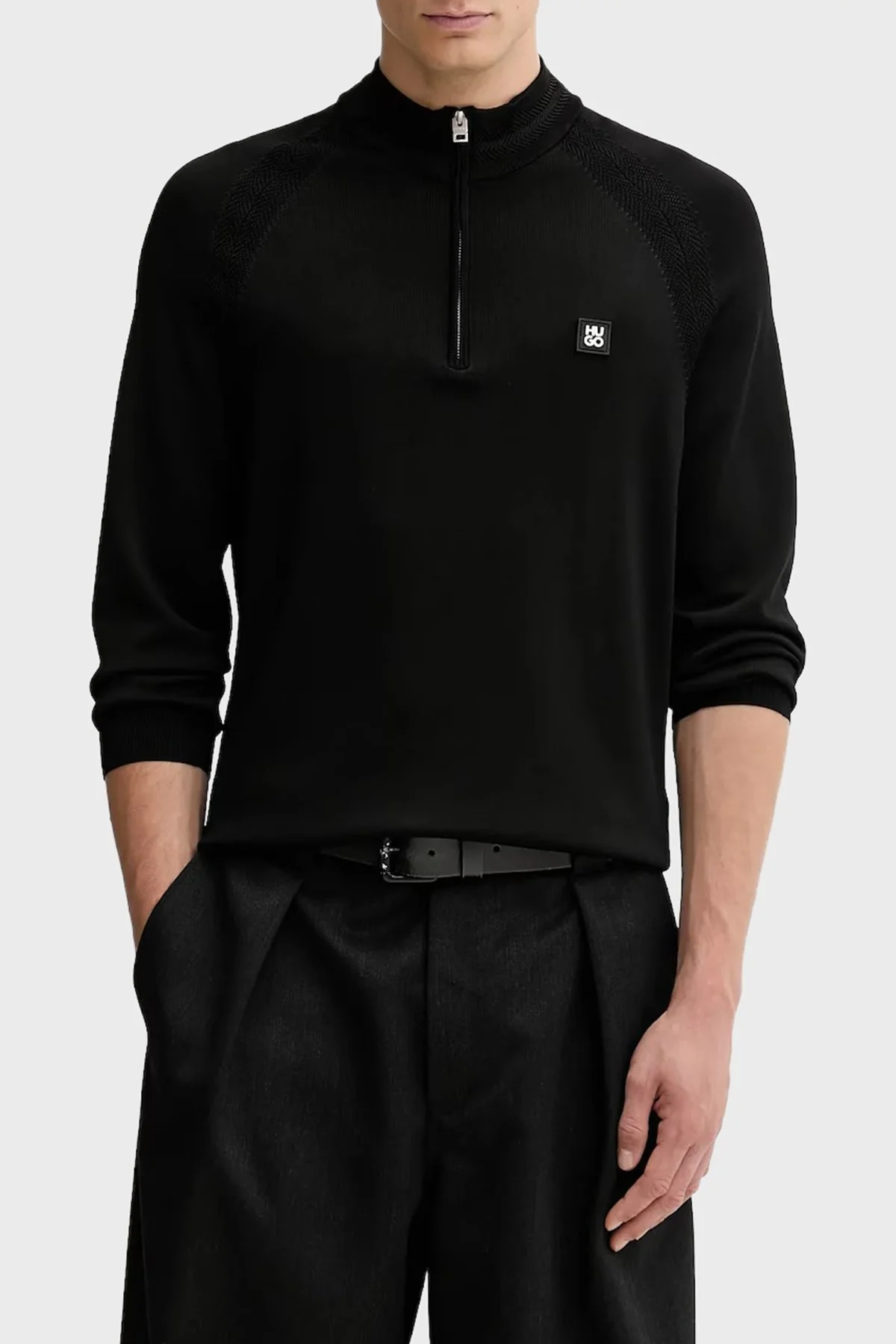 Hugo Logolu Regular Fit Yarım Fermuarlı Dik Yaka Erkek Kazak 50543786 001 SİYAH - 1