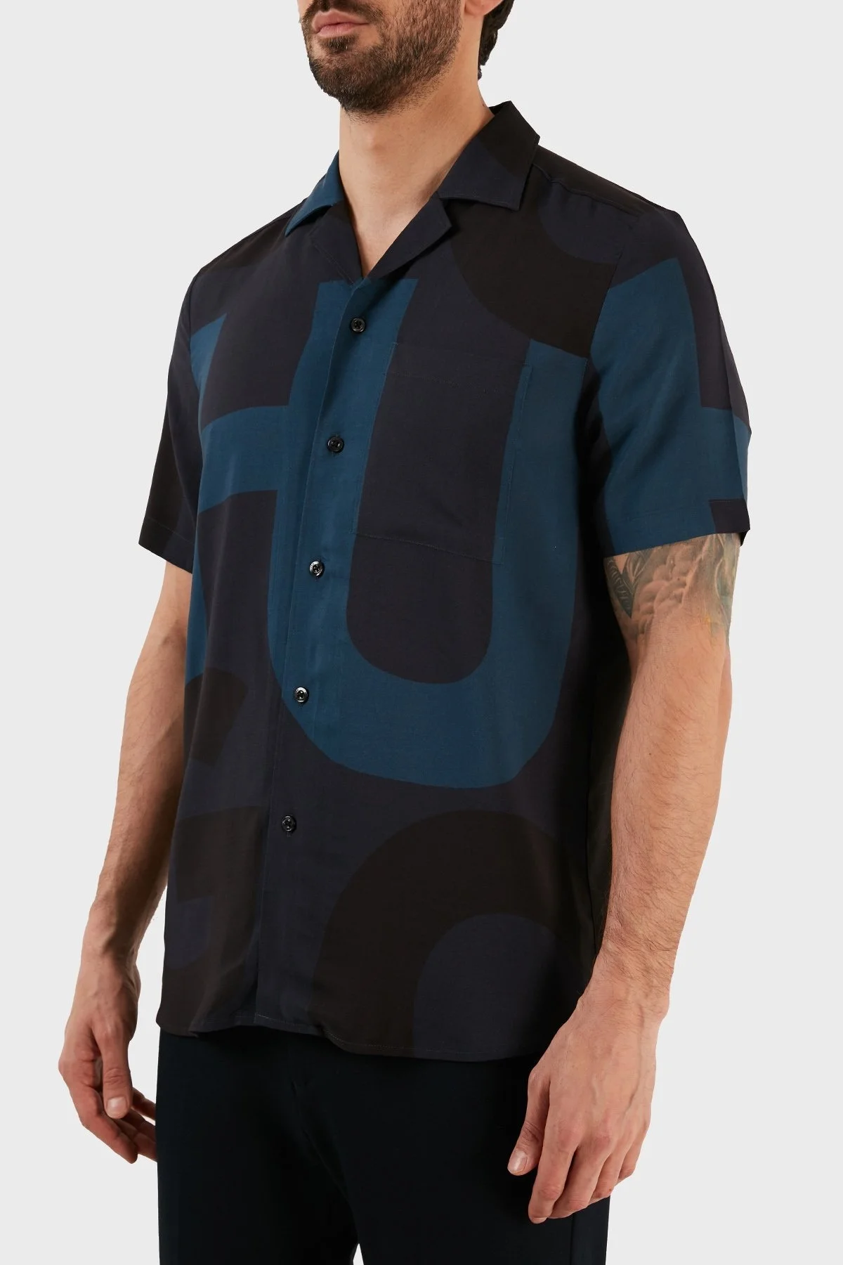Hugo Logolu Relaxed Fit Tek Cepli Kısa Kollu Erkek Gömlek 50484382 405 LACİVERT - 2