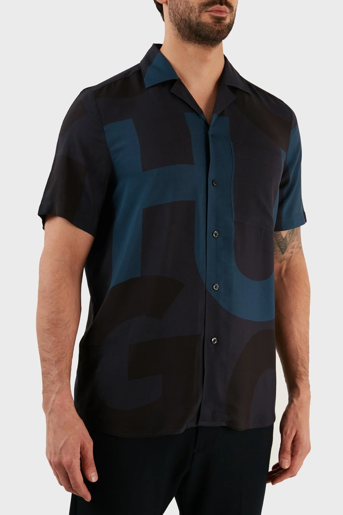 Hugo Logolu Relaxed Fit Tek Cepli Kısa Kollu Erkek Gömlek 50484382 405 LACİVERT - 3