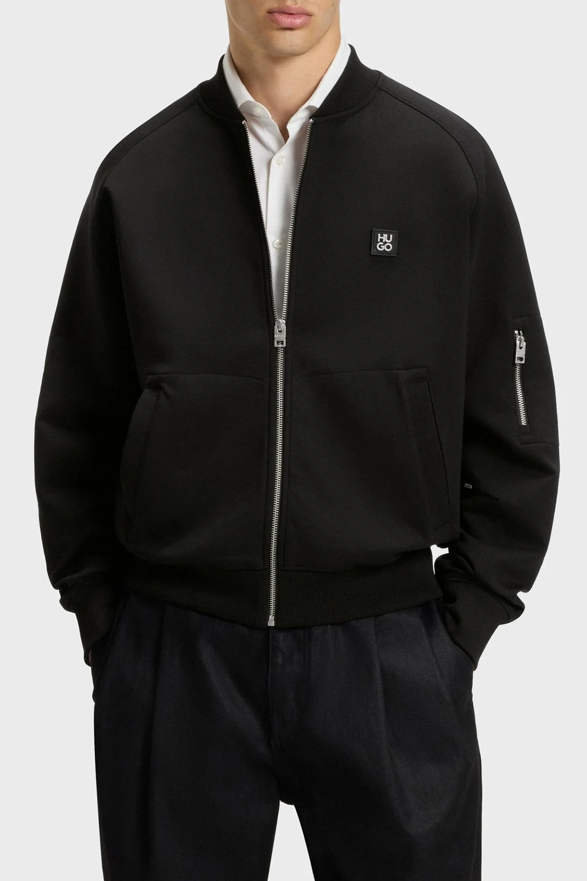 Hugo Logolu Streç Pamuklu Oversize Fit Kolej Yaka Erkek Sweat 50542590 001 SİYAH - 1