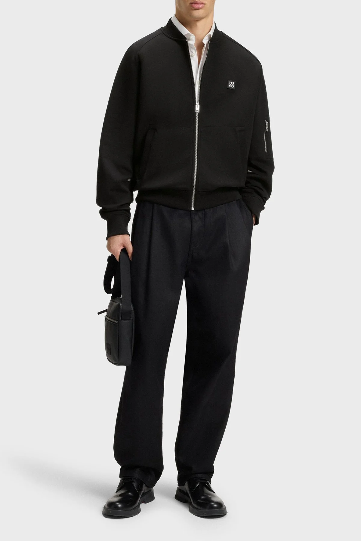 Hugo Logolu Streç Pamuklu Oversize Fit Kolej Yaka Erkek Sweat 50542590 001 SİYAH - 2