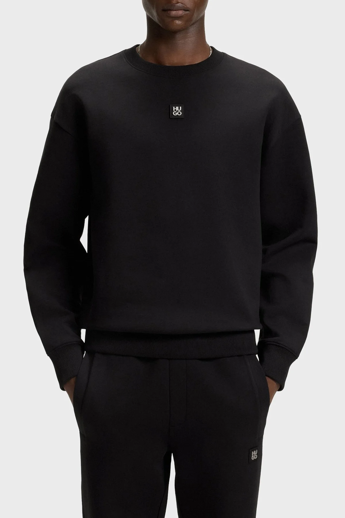 Hugo Logolu Streç Pamuklu Relaxed Fit Bisiklet Yaka Erkek Sweat 50533689 002 SİYAH - 1