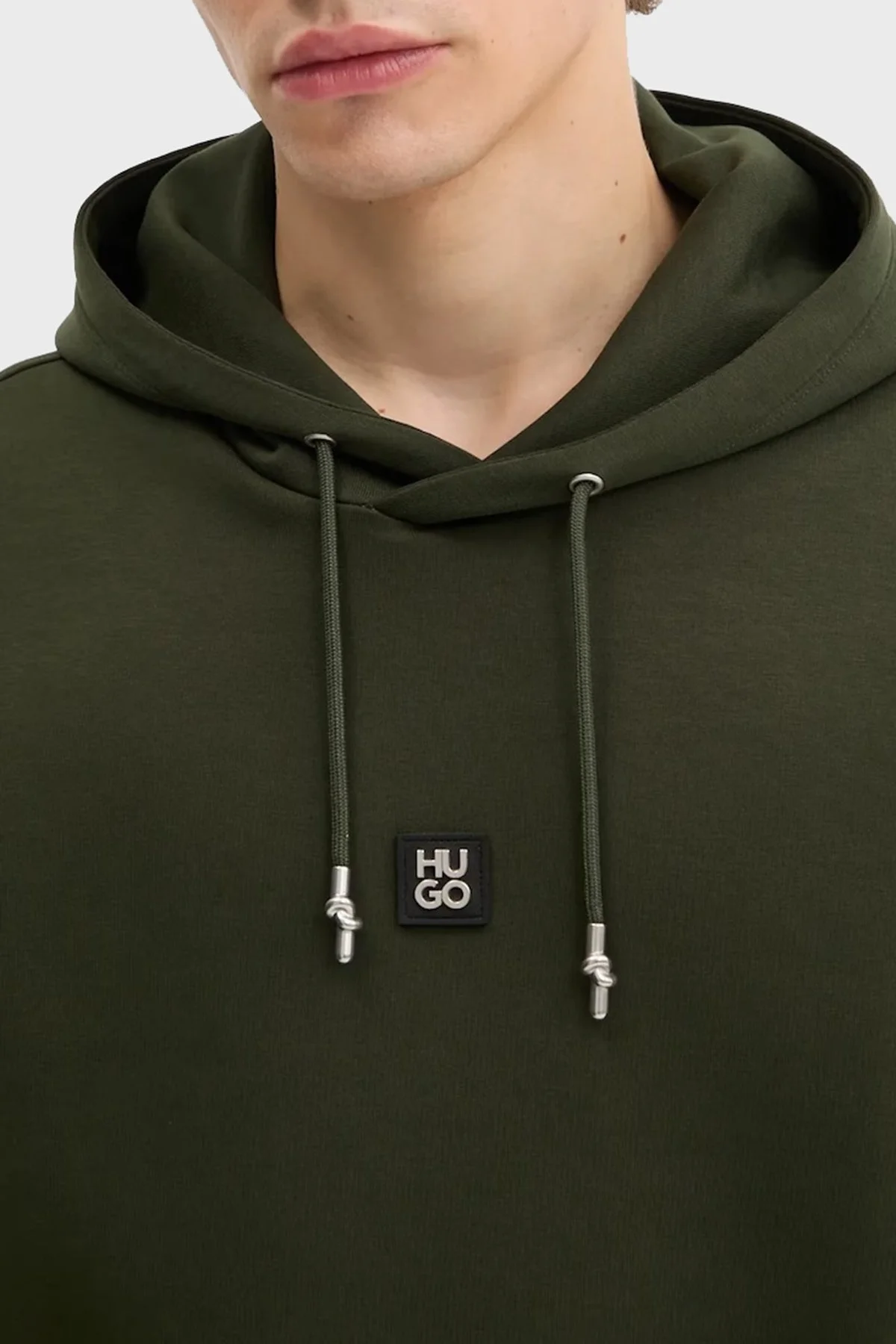 Hugo Logolu Streç Pamuklu Relaxed Fit Kapüşonlu Erkek Sweat 50542583 309 KOYU YEŞİL - 4