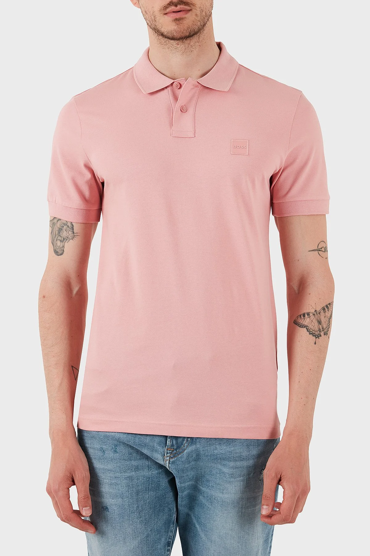 Boss Logolu Streç Pamuklu Slim Fit Düğmeli Erkek Polo Yaka T Shirt 50507803 694 AÇIK PEMBE - 1
