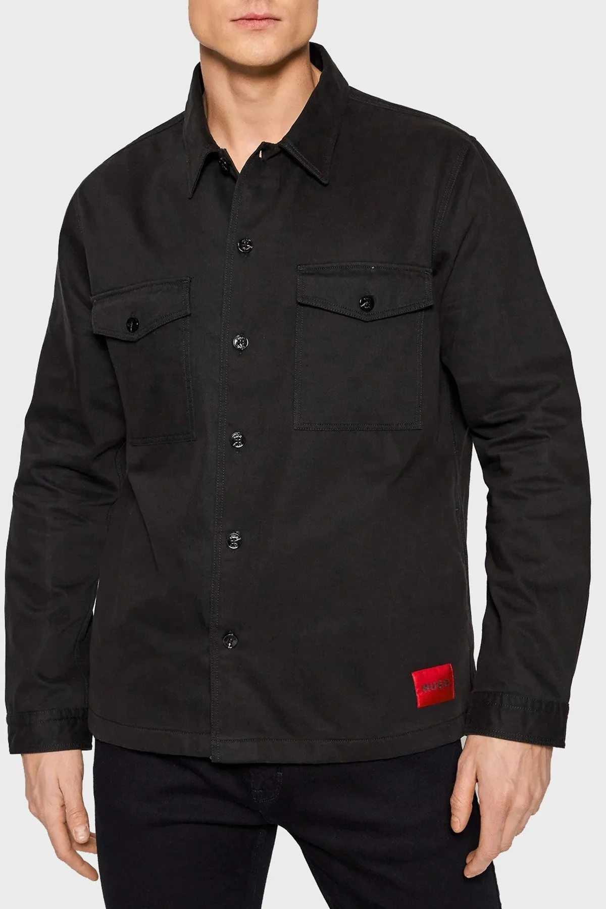 Hugo Marka Logolu Oversize Çift Cepli % 100 Pamuk Erkek Gömlek 50468744 001 SİYAH - 1