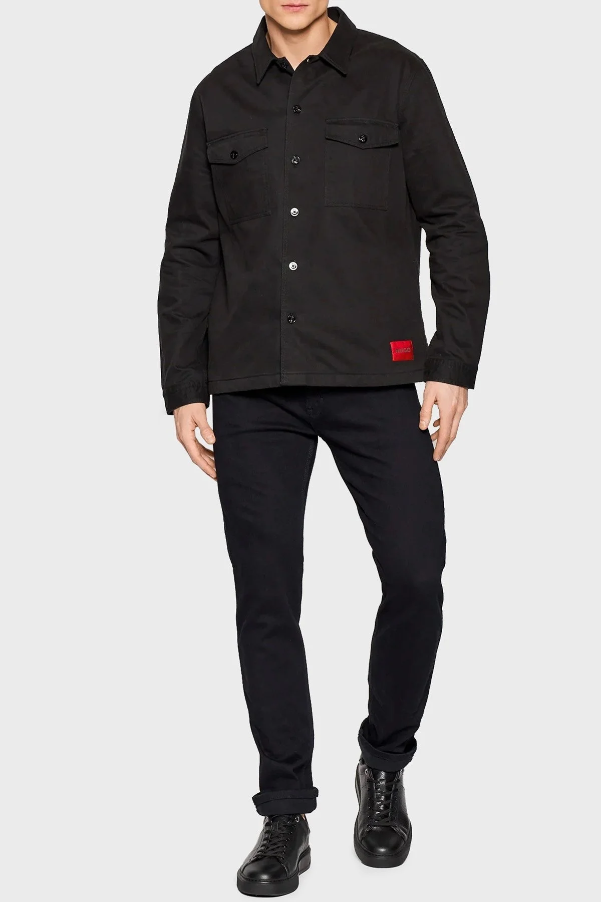 Hugo Marka Logolu Oversize Çift Cepli % 100 Pamuk Erkek Gömlek 50468744 001 SİYAH - 3