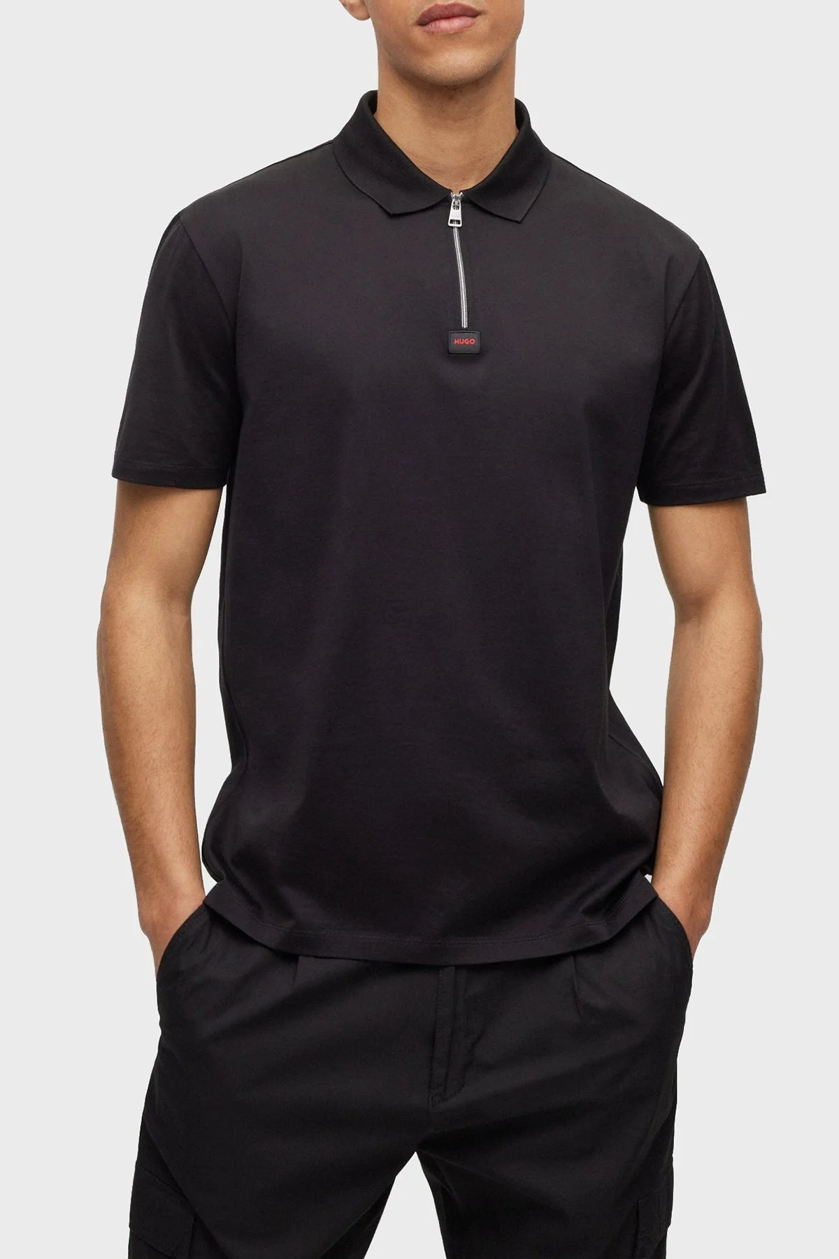 Hugo Merserize Pamuklu Fermuarlı Regular Fit Erkek Polo T Shirt 50473789 007 SİYAH - 1