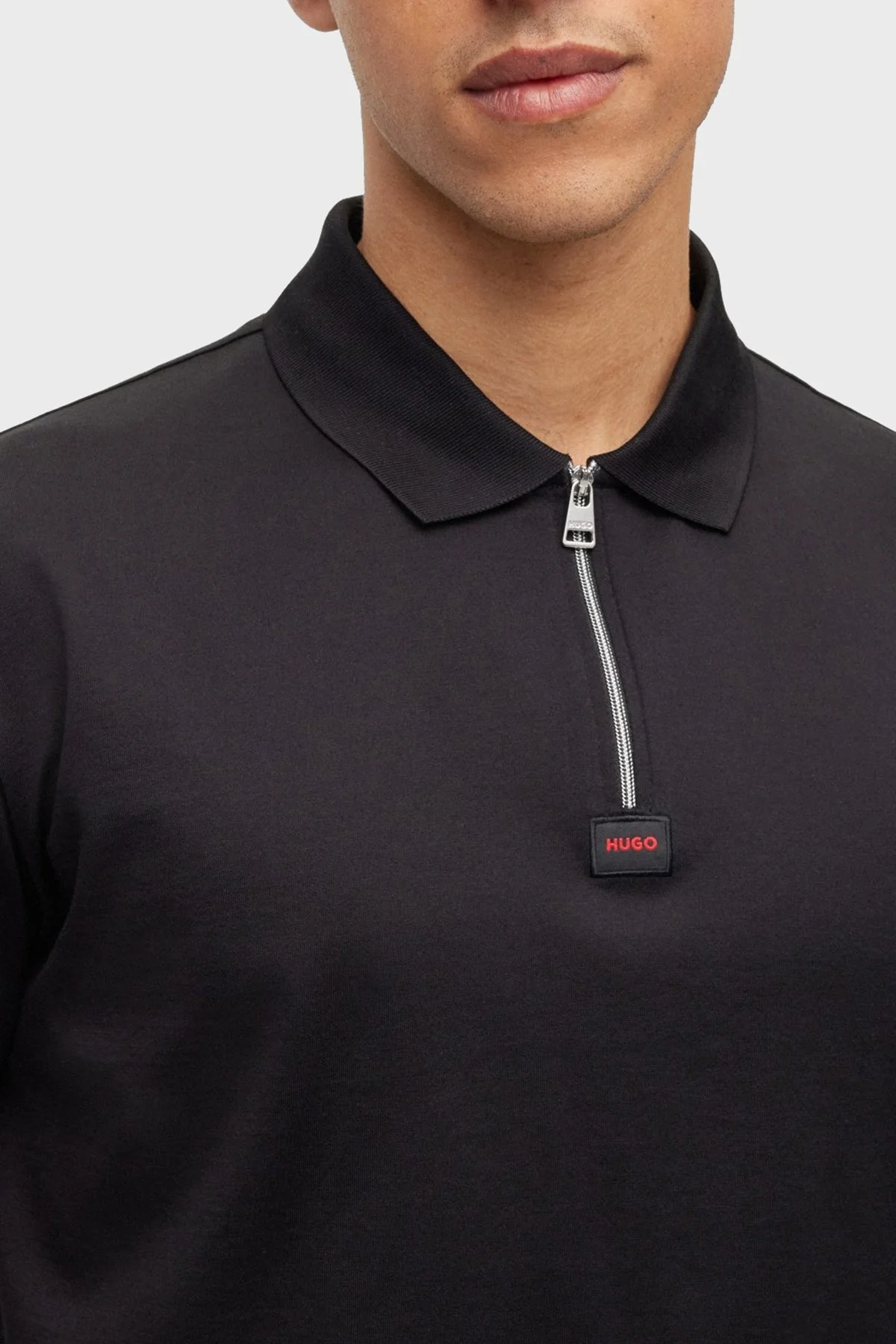 Hugo Merserize Pamuklu Fermuarlı Regular Fit Erkek Polo T Shirt 50473789 007 SİYAH - 3