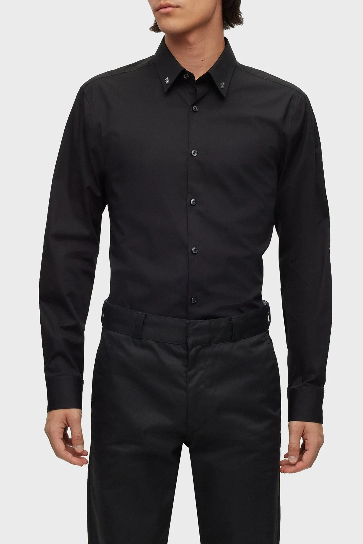 Hugo Metalik Logolu Streç Pamuklu Slim Fit Erkek Gömlek 50490712 001 SİYAH - 1