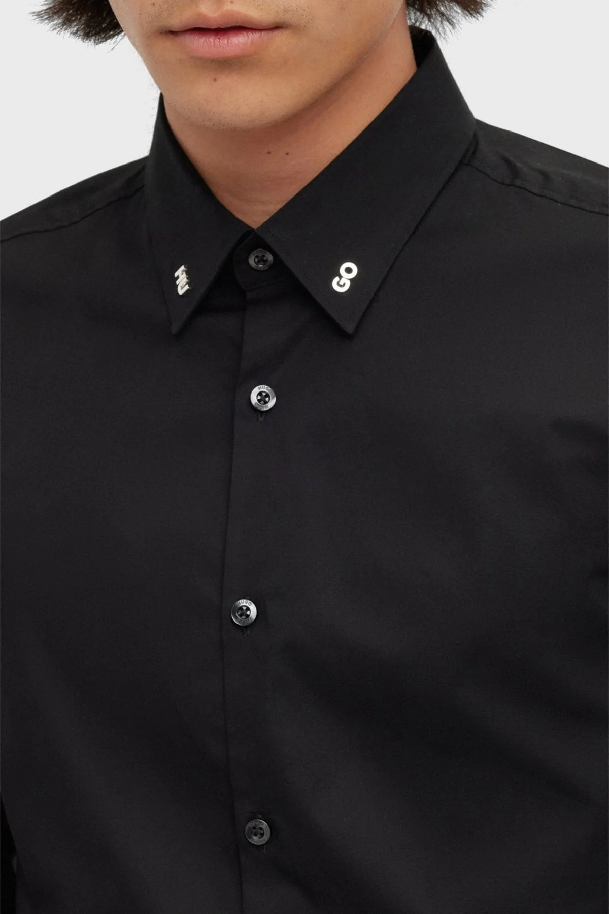 Hugo Metalik Logolu Streç Pamuklu Slim Fit Erkek Gömlek 50490712 001 SİYAH - 4