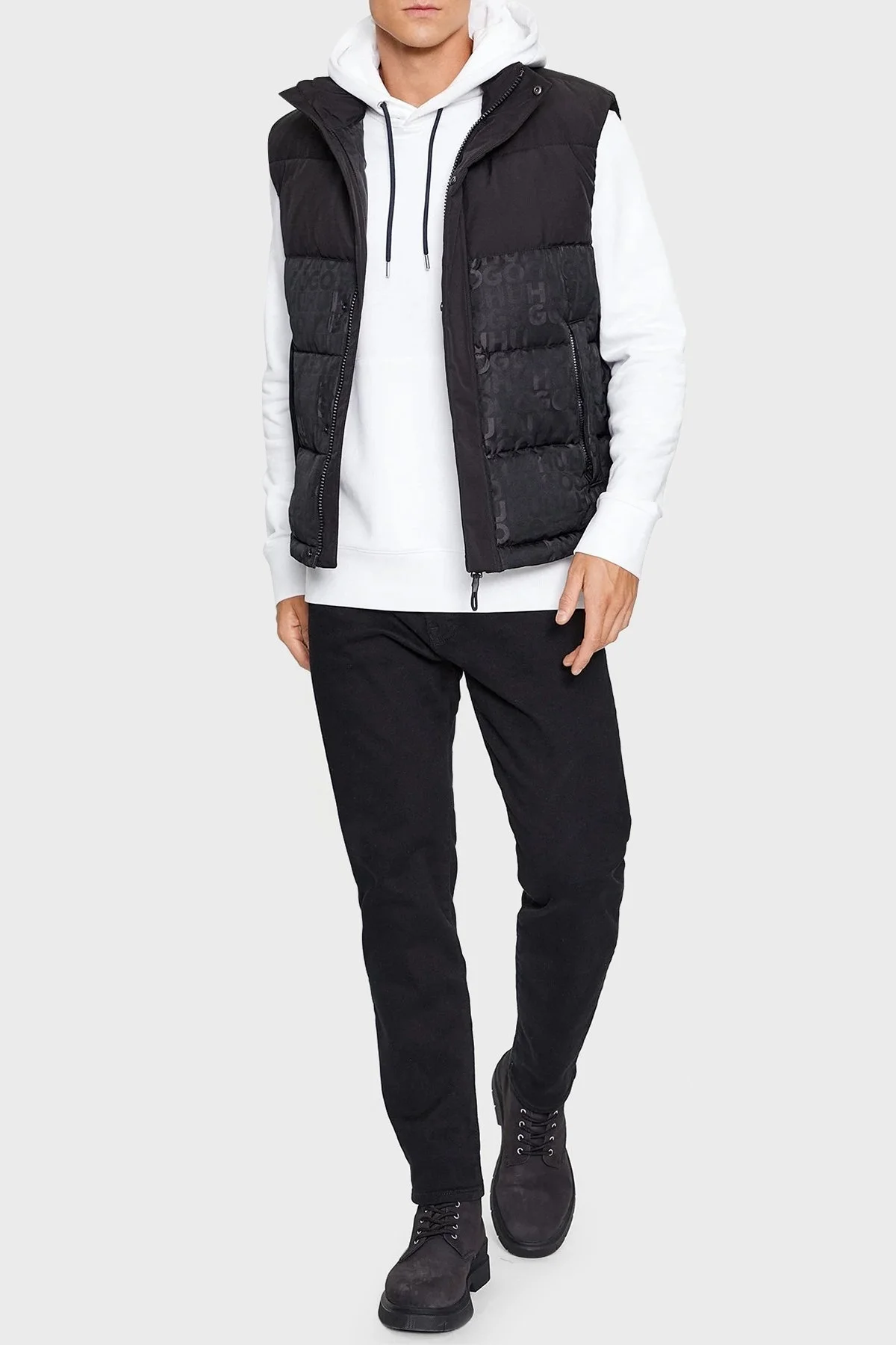 Hugo Monogram Logolu Dik Yaka Cepli Regular Fit Şişme Erkek Yelek 50496234 001 SİYAH - 8