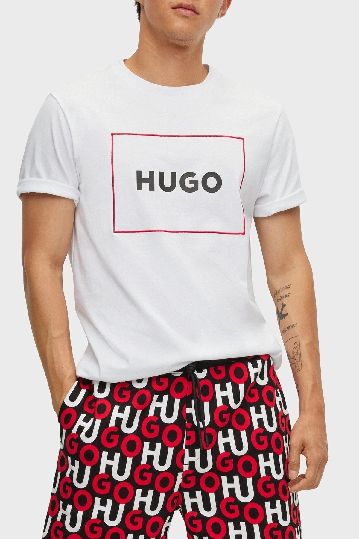 Hugo Organik Pamuklu Regular Fit Bisiklet Yaka Erkek T Shirt 50475330 100 BEYAZ - 1