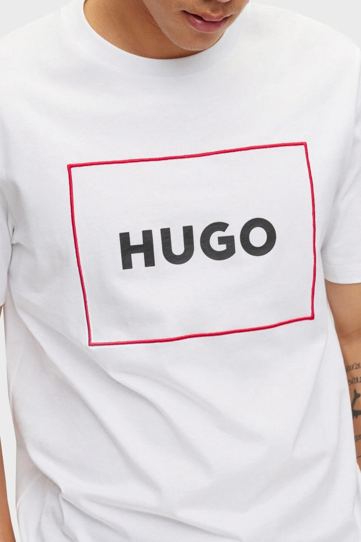 Hugo Organik Pamuklu Regular Fit Bisiklet Yaka Erkek T Shirt 50475330 100 BEYAZ - 4