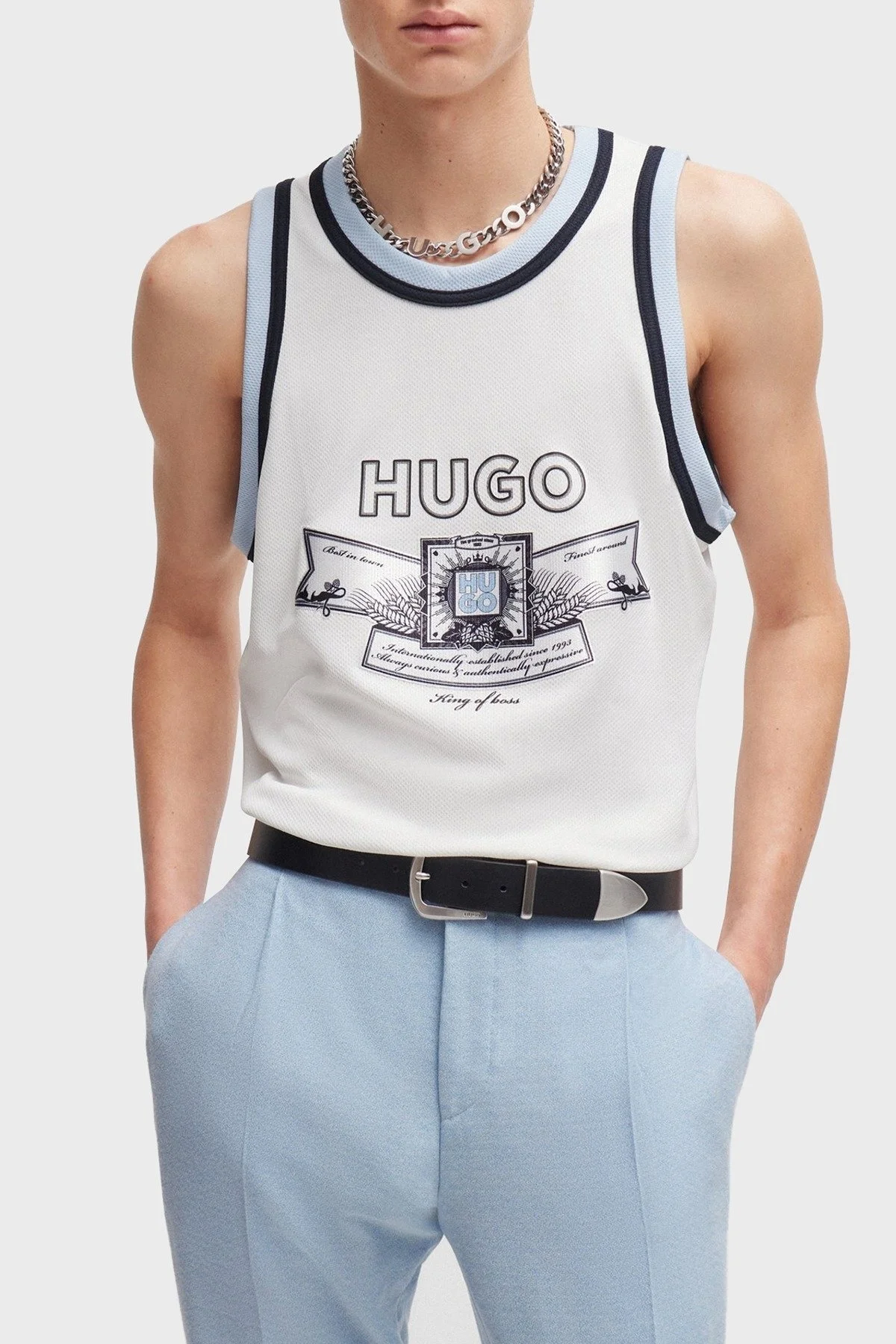 Hugo Oversize Bisiklet Yaka Logo Desenli Kolsuz Erkek T Shirt 50516090 100 BEYAZ - 6