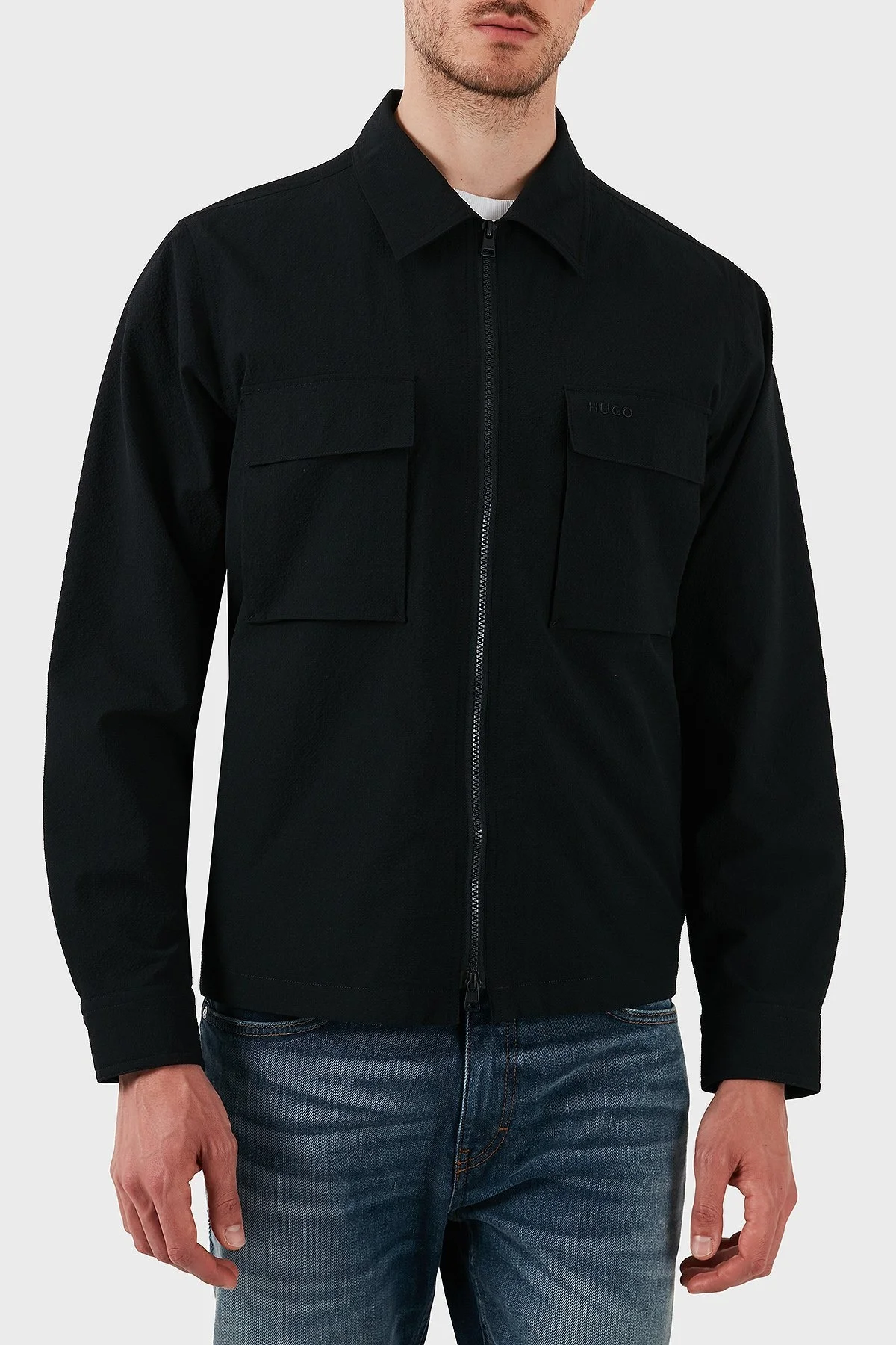 Hugo Oversize Fit Uzun Kollu Cepli Fermuarlı Erkek Gömlek 50539223 001 SİYAH - 1