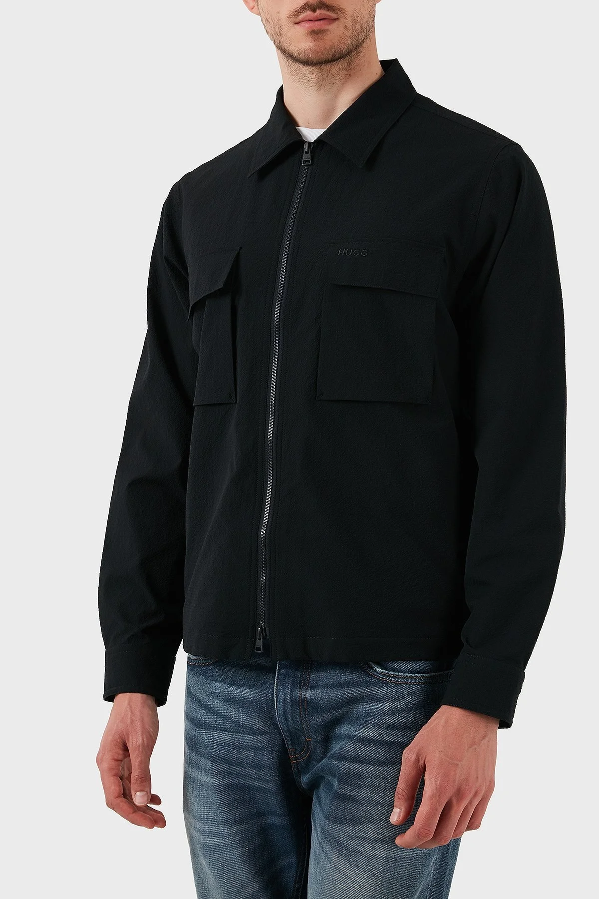 Hugo Oversize Fit Uzun Kollu Cepli Fermuarlı Erkek Gömlek 50539223 001 SİYAH - 4