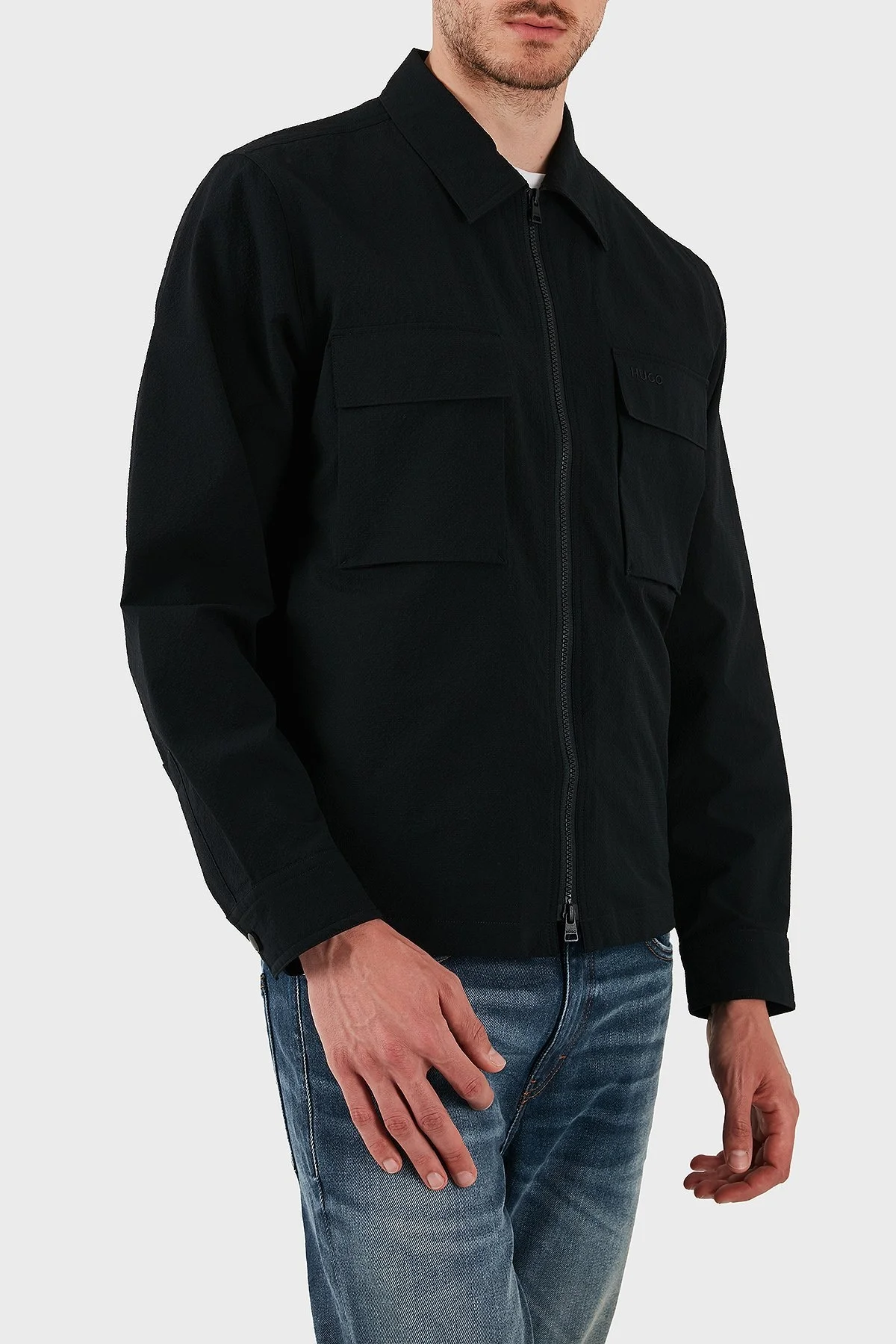 Hugo Oversize Fit Uzun Kollu Cepli Fermuarlı Erkek Gömlek 50539223 001 SİYAH - 5