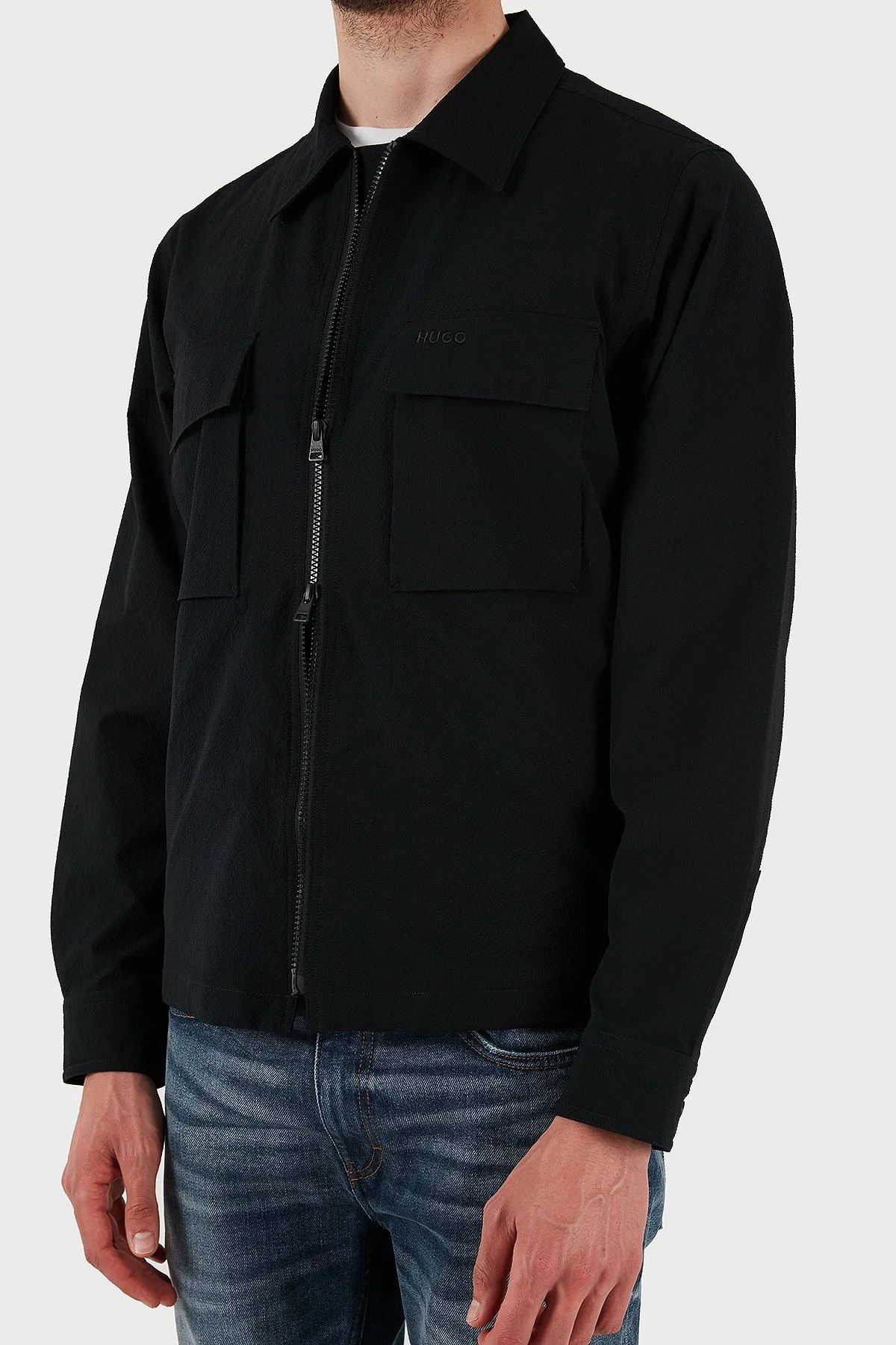 Hugo Oversize Fit Uzun Kollu Cepli Fermuarlı Erkek Gömlek 50539223 001 SİYAH - 6