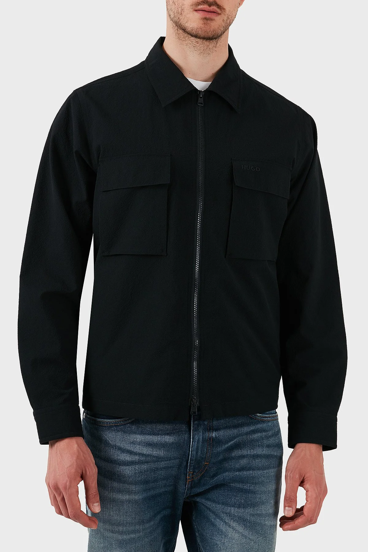 Hugo Oversize Fit Uzun Kollu Cepli Fermuarlı Erkek Gömlek 50539223 001 SİYAH - 1